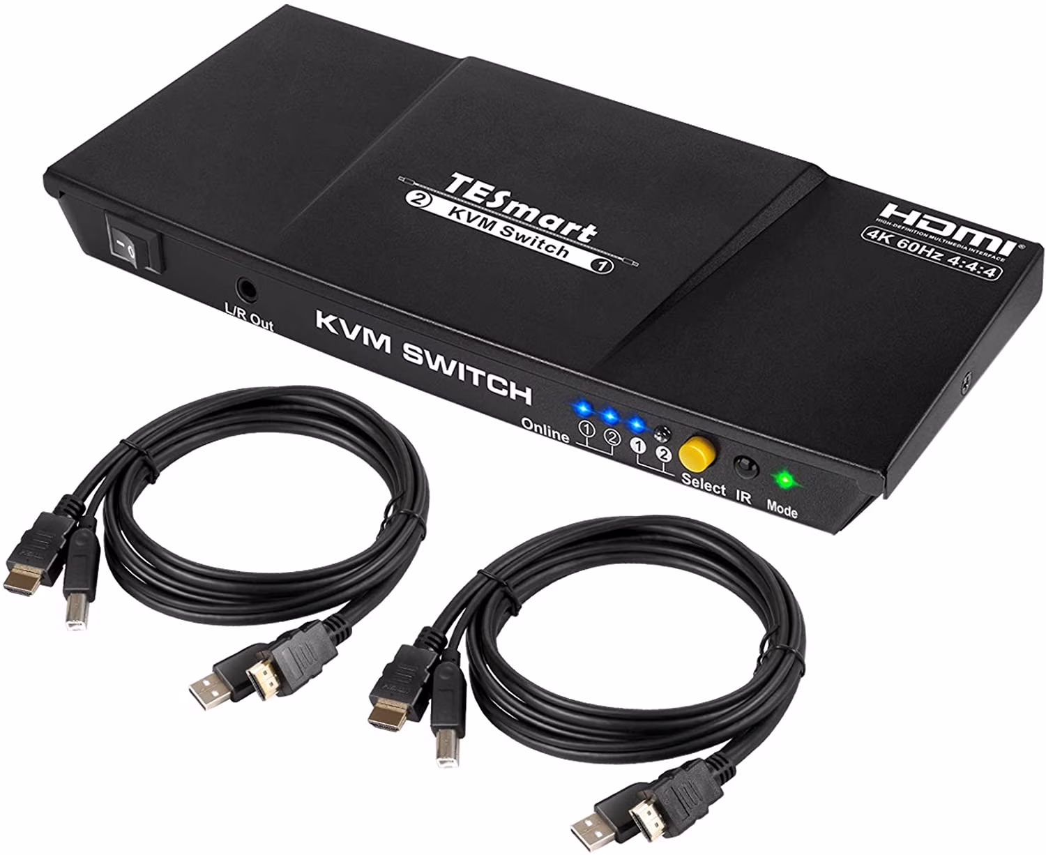 2 PORT KVM HDMI 2.0 VIDEO SWITCH FOR 1 MONITOR BETWEEN 2 COMPUTERS - 4K 60HZ – QHD 144HZ - AUDIO OUTPUT & USB SHARING – 2X1