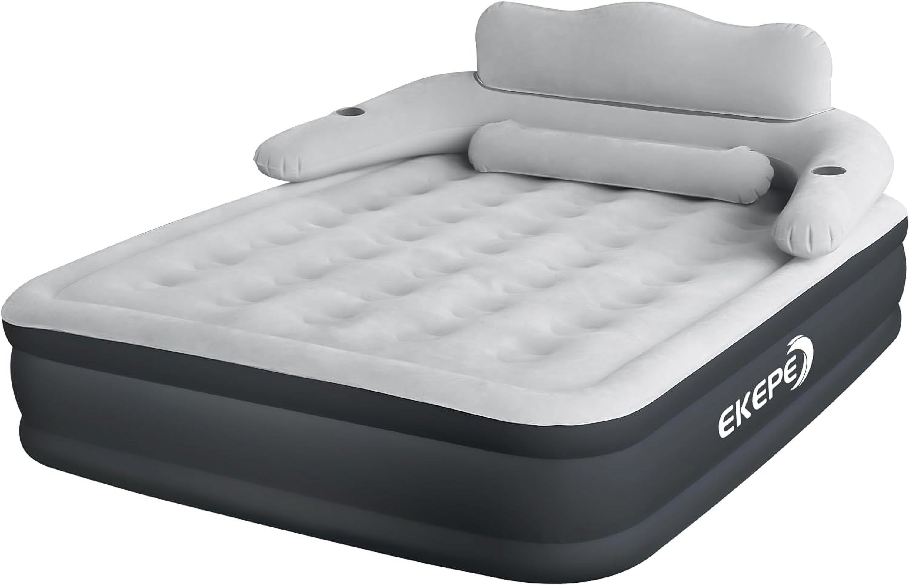 YINCHEN Inflatable Queen Air Mattress with Headboard, 18 Inch Blow Up Air Mattress with Built-in Wireless Pump, Comfort Portable Air Bed Queen for Camping & Home - Grey