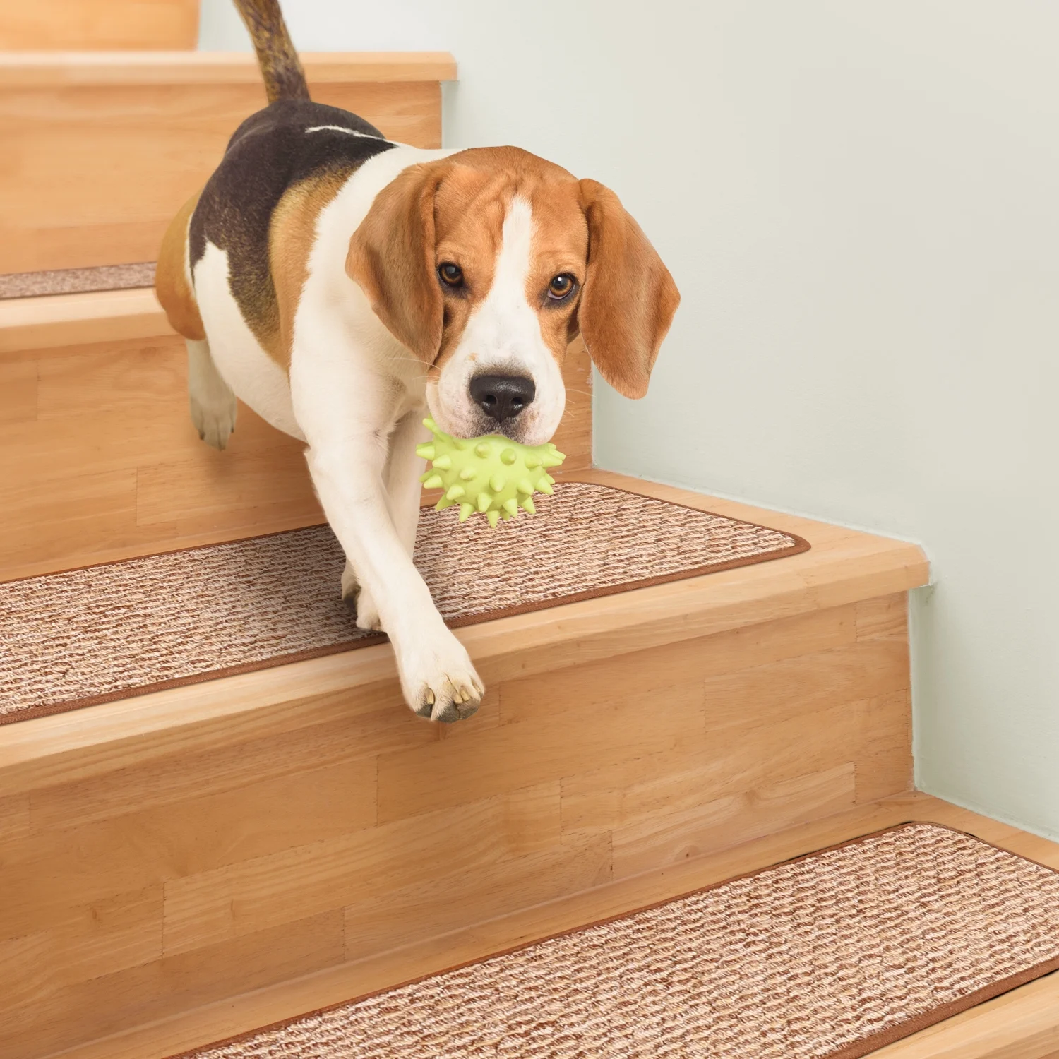 Set of 15 Skid-Resistant Carpet Stair Treads - Praline Brown - 8 Inches X 23.5 Inches