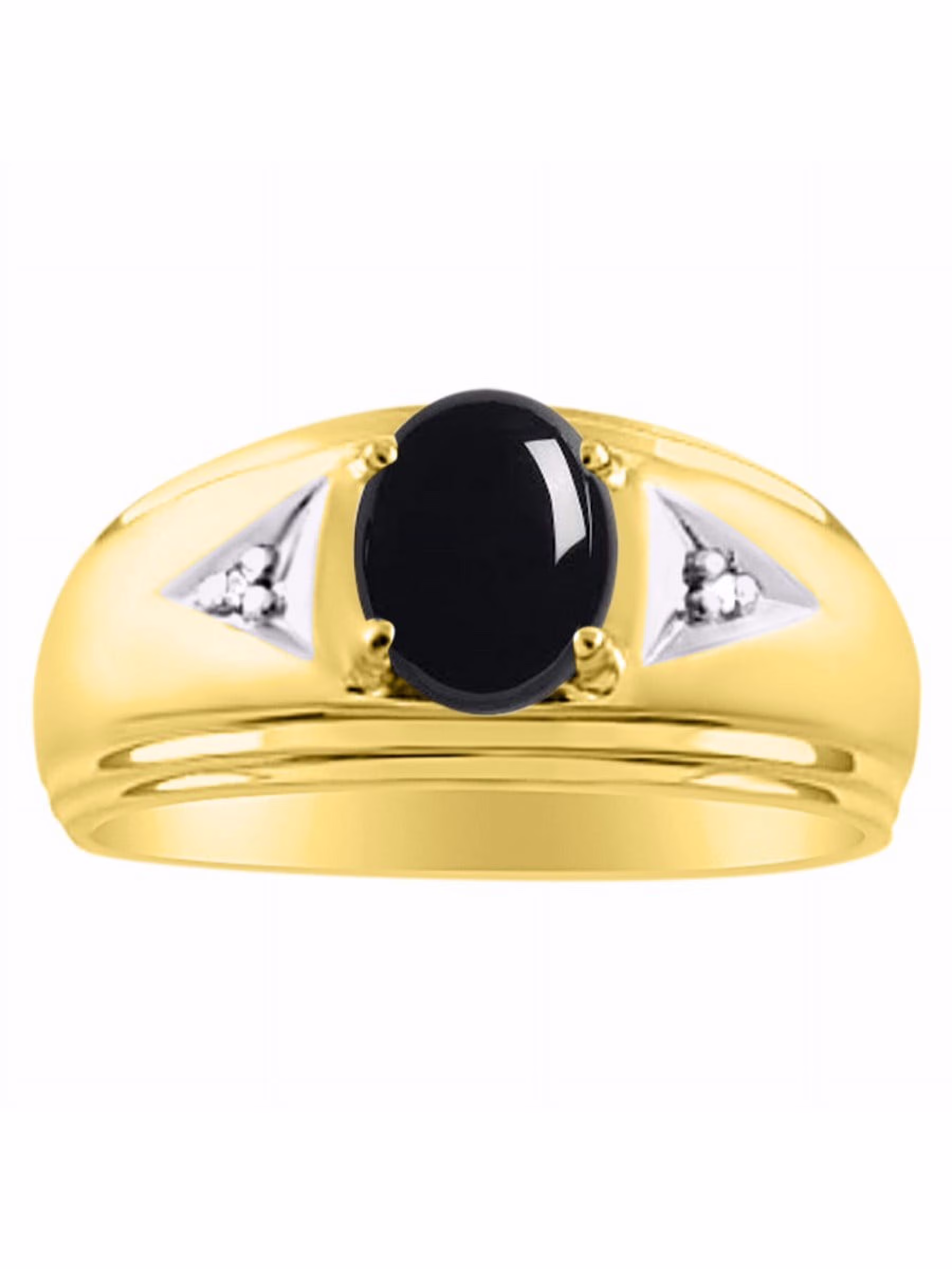 *RYLOS Classic  Beautiful Onyx & Diamond Ring - October Birthstone*; 14K Yellow Gold-plated-silver