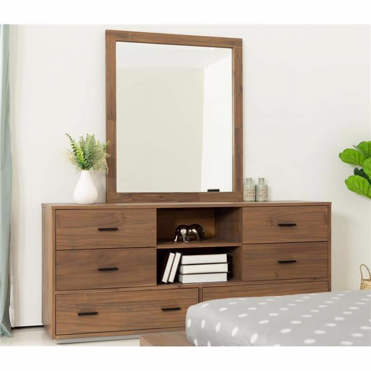 63 in. Six Drawer Combo Dresser, Walnut