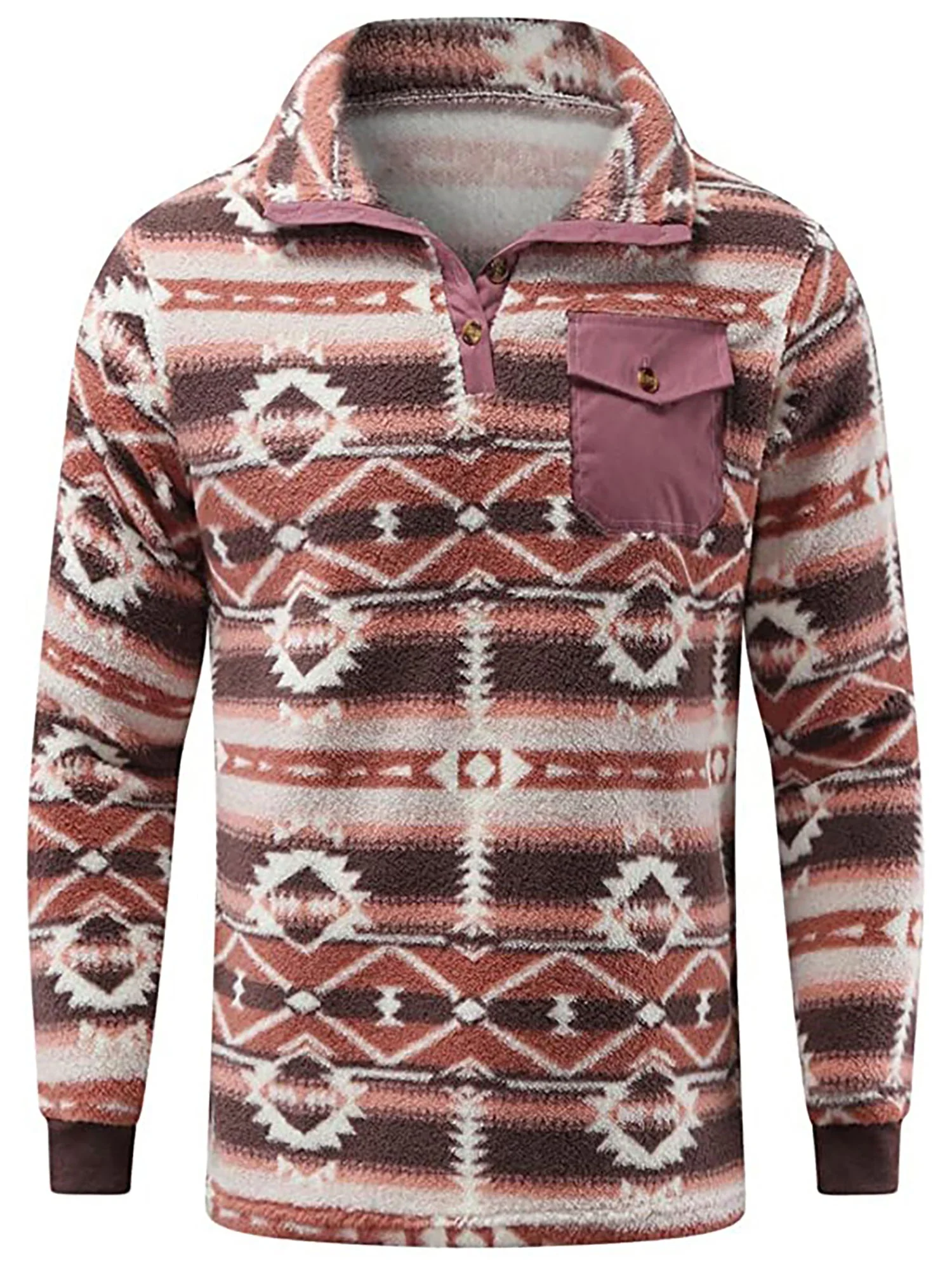 Capreze Men Plaid Shirt Double-Sided Plush Jacket Long Sleeve Casual Pullover Turn-down Neck Button Thickened Winter Warm Shirts with Pocket