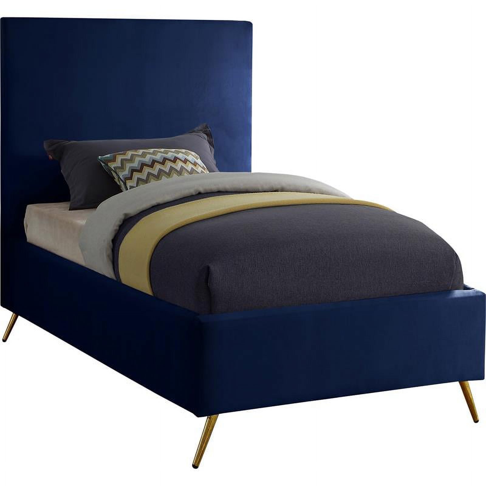 Maklaine Contemporary Velvet Twin Bed in Navy