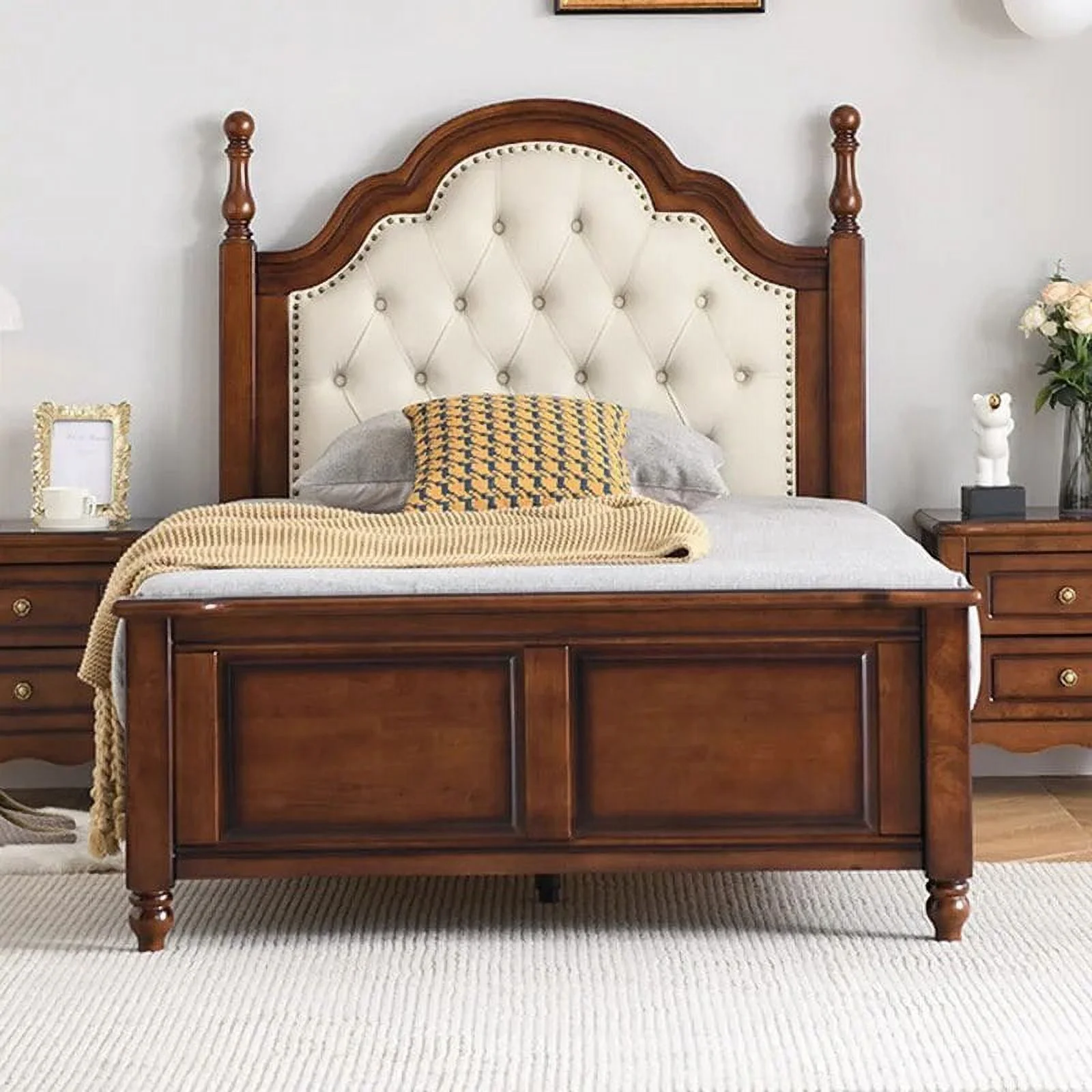 Vintage Luxury Bed Quilt Aesthetic Bedroom Living Room King Bed Full Size Elastic Frame Cama Matrimonial Garden Furniture Sets