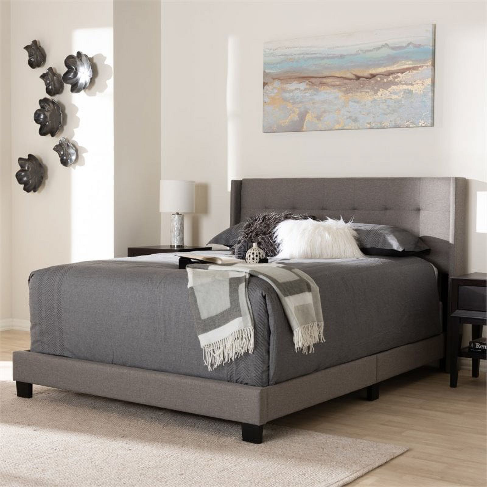 Bowery Hill Upholstered Fabric Tufted Queen Bed in Grey