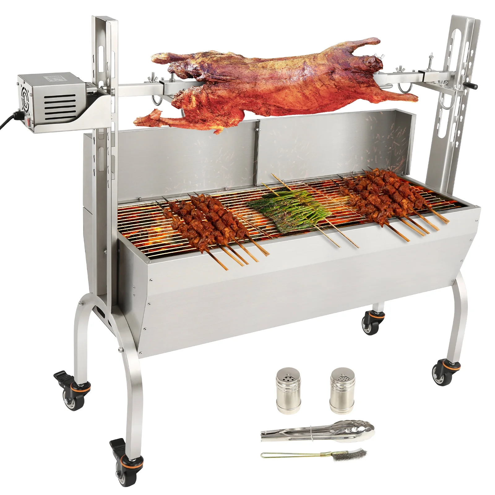 SKYSHALO Roaster Spit Rotisserie BBQ Grill Pig Lamb Chicken Roaster 46 inches 50W 60KG