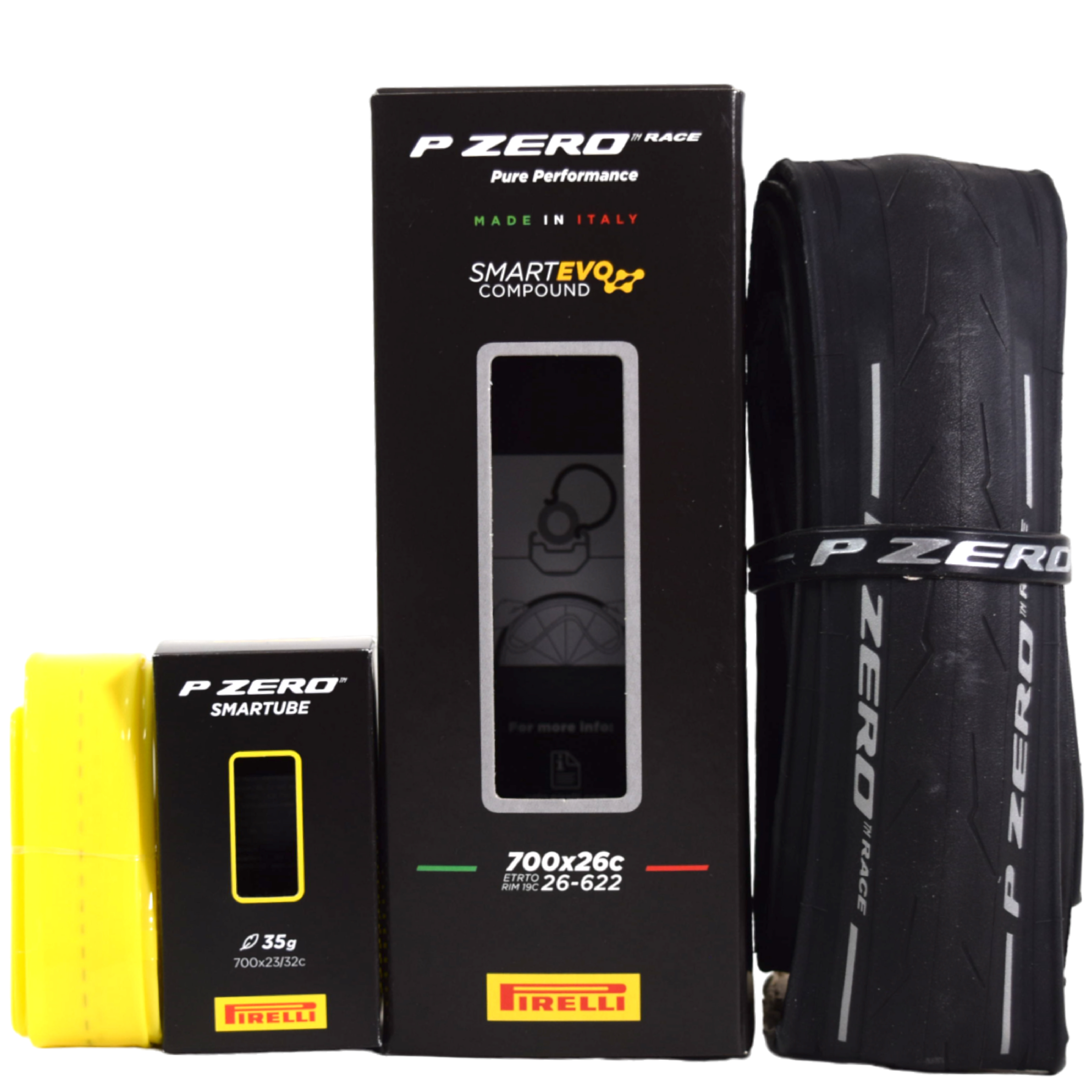 Pirelli P ZERO Race 4S 26-622 Road Bicycle Tire (700x26) + SmarTUBE 23/32-622 Presta 60mm - 1 Pack