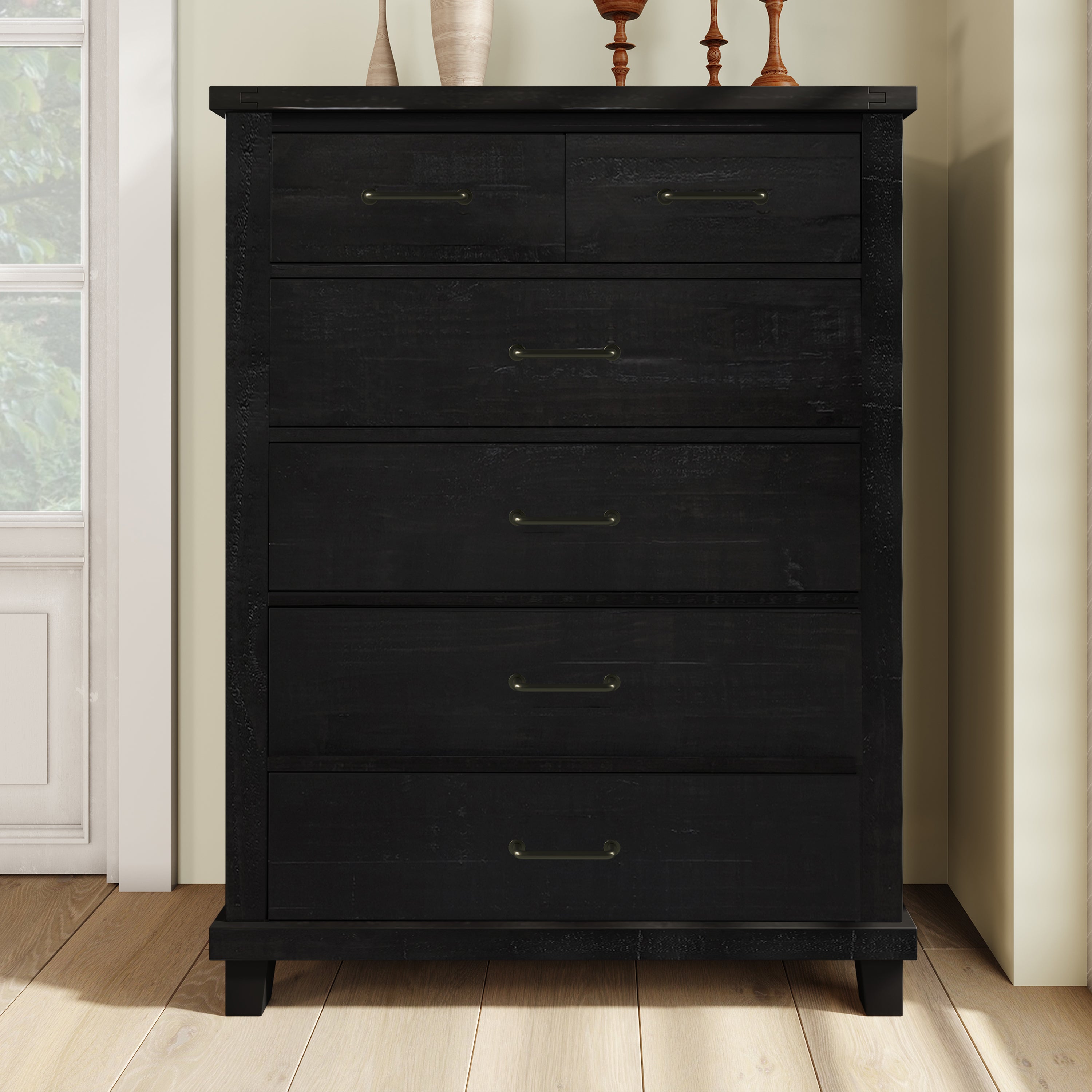 Harmony Home Collection: Rustic Pine Six-Drawer Tallboy Chest
