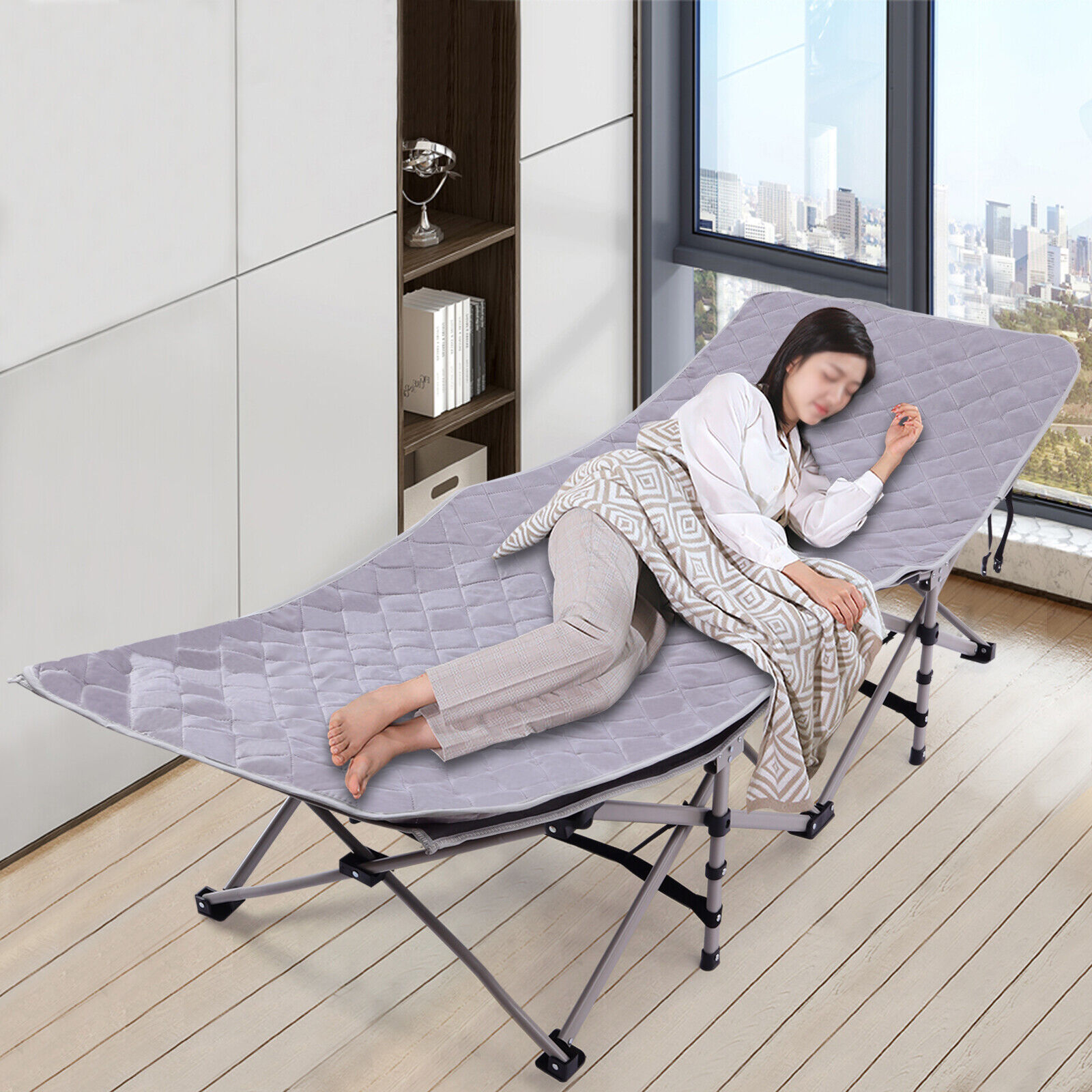 Portable Adults Folding Sleeping Cot Guest Bed Cots Camping with Mat 74.8*27.95in