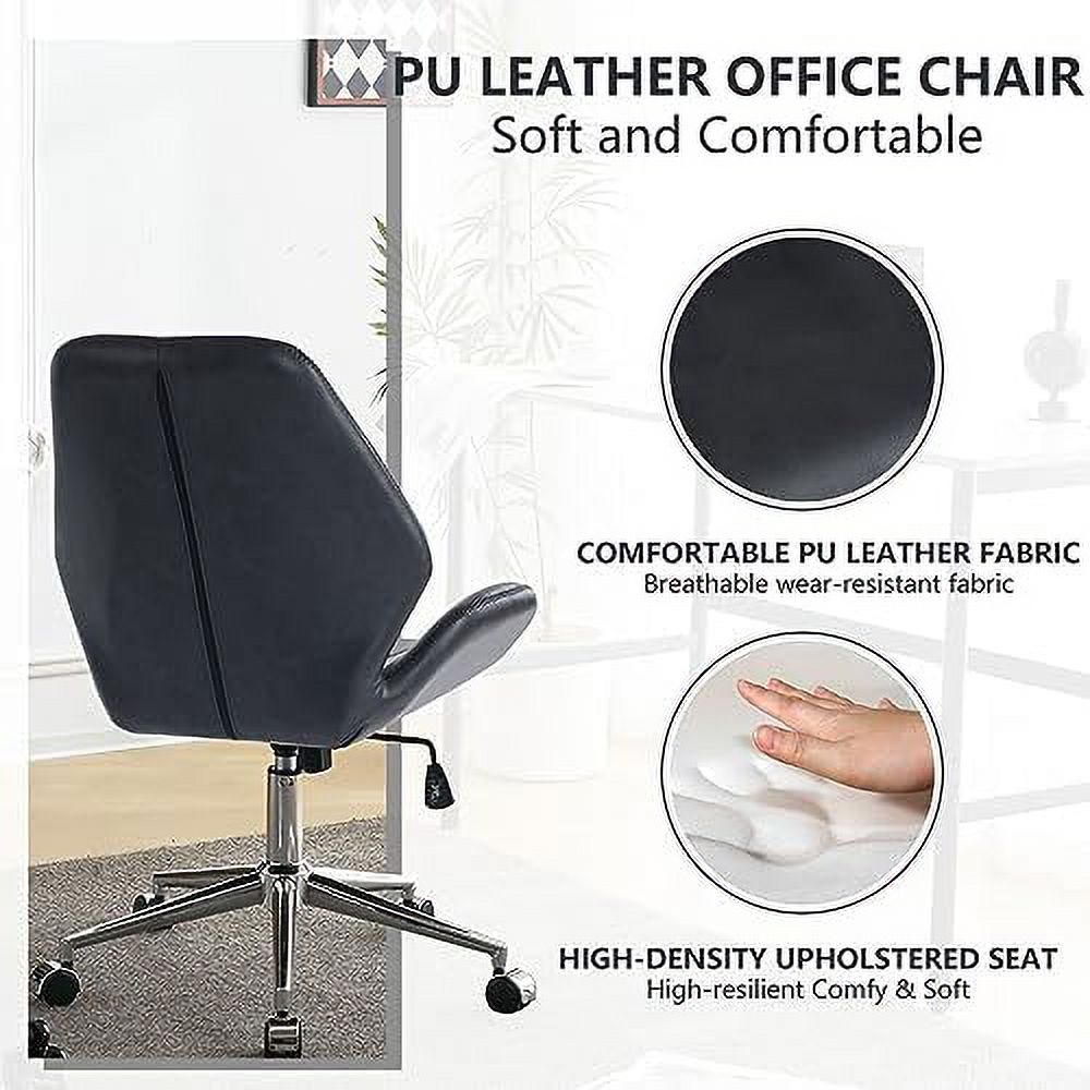 xrboomlife Armless Office Desk Chair  Mid-Back PU Leather Computer Task Chair with  Degree Swivel Wheels  Adjustable Height  Tilt  - Grey