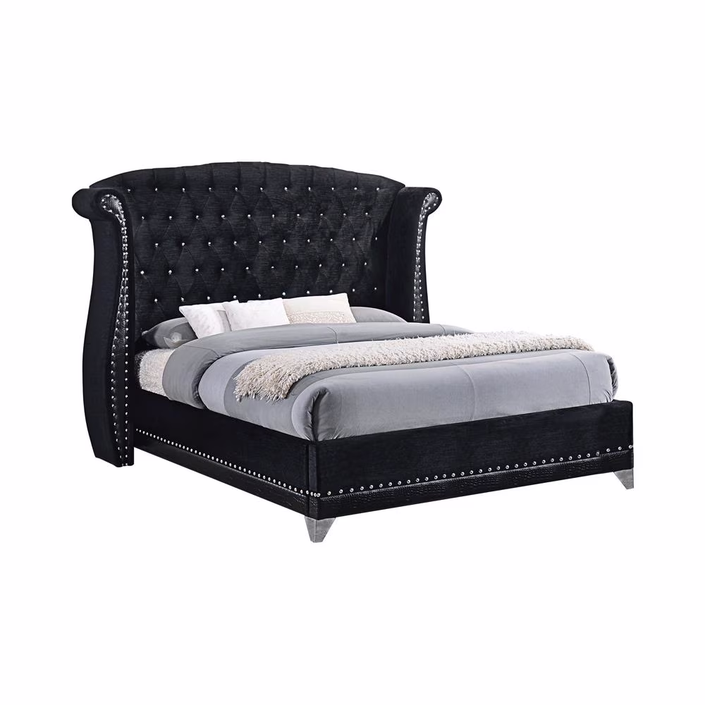 Platform Bed, Upholstered California King Bed, Black