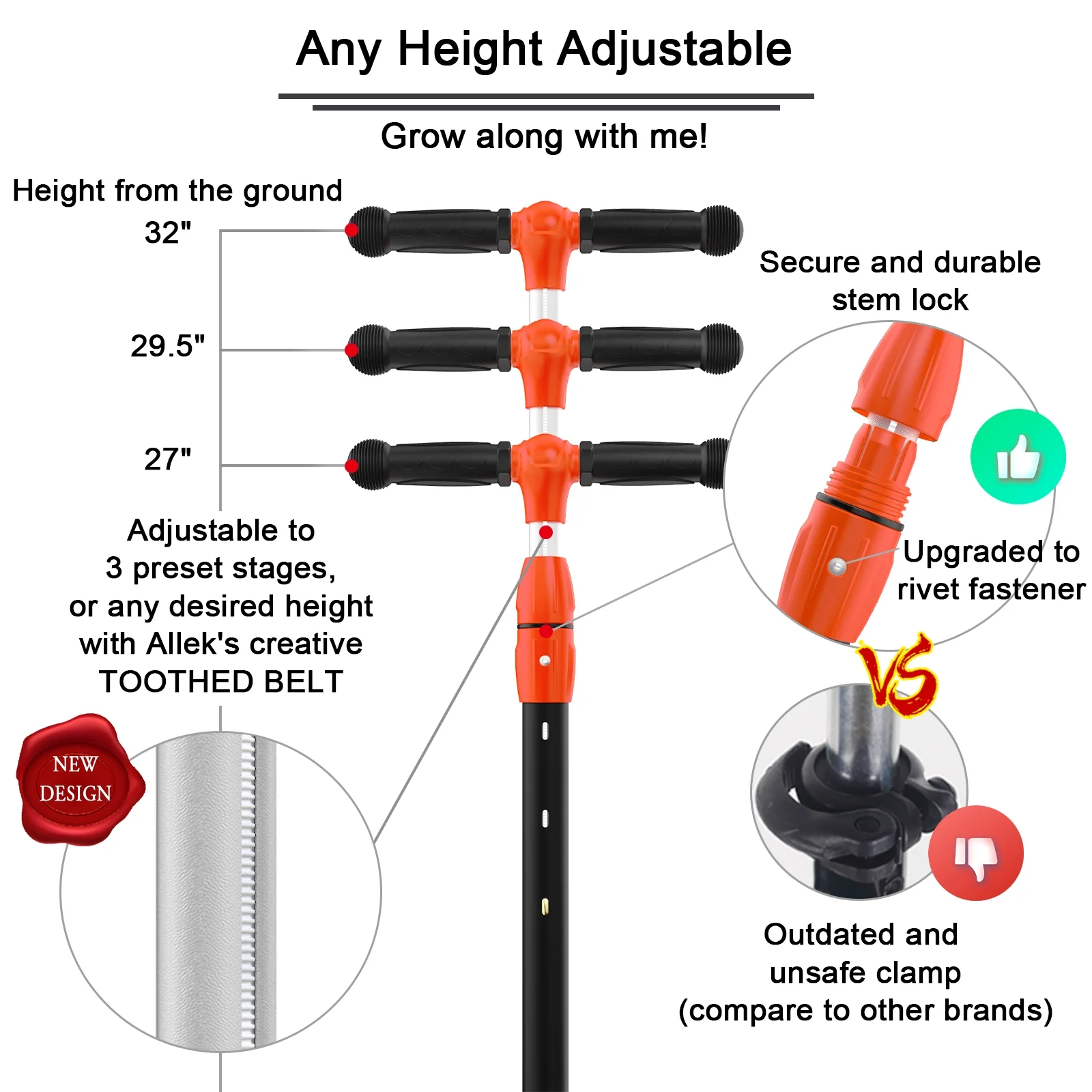 Allek Kick Scooter B03 with Light-Up Wheels and any Height Adjustable for Children from 3-12 Years, Black-Red