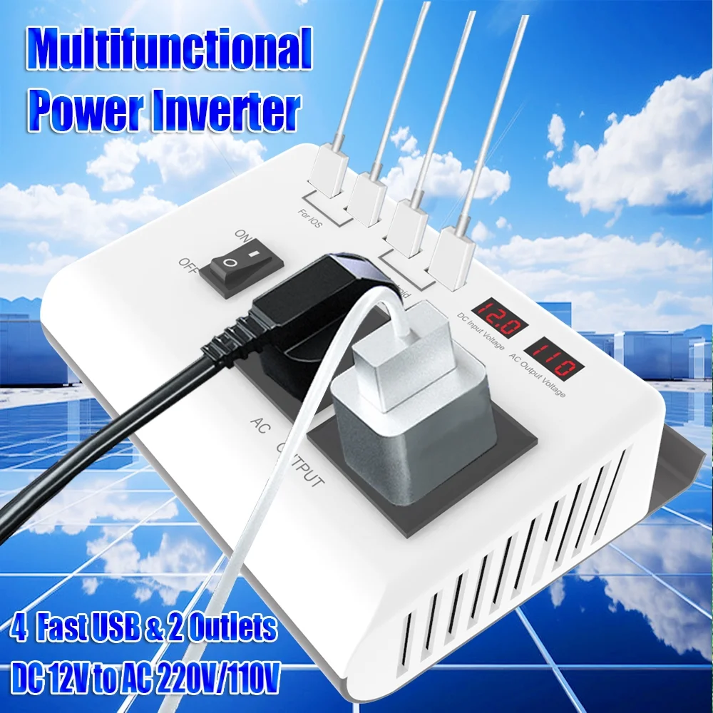 moobody Car Inverter 12V to AC 110V Converter with Dual LCD Screen