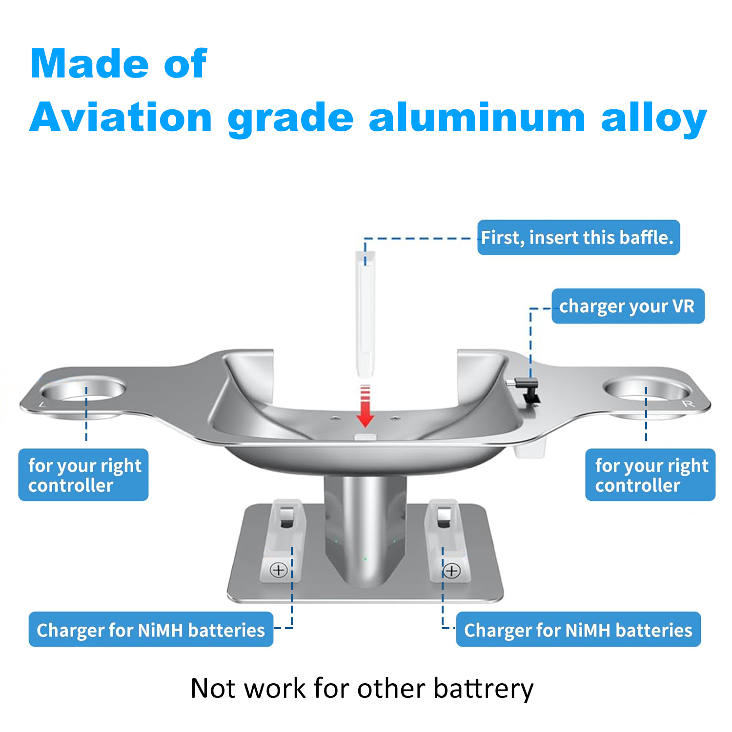 TINANA VR Headset Fast Charging Station Dock Stand for Oculus Quest 2 Meta Quest 2 with 4 Rechargeable Batteries and USB C Charger-Silver