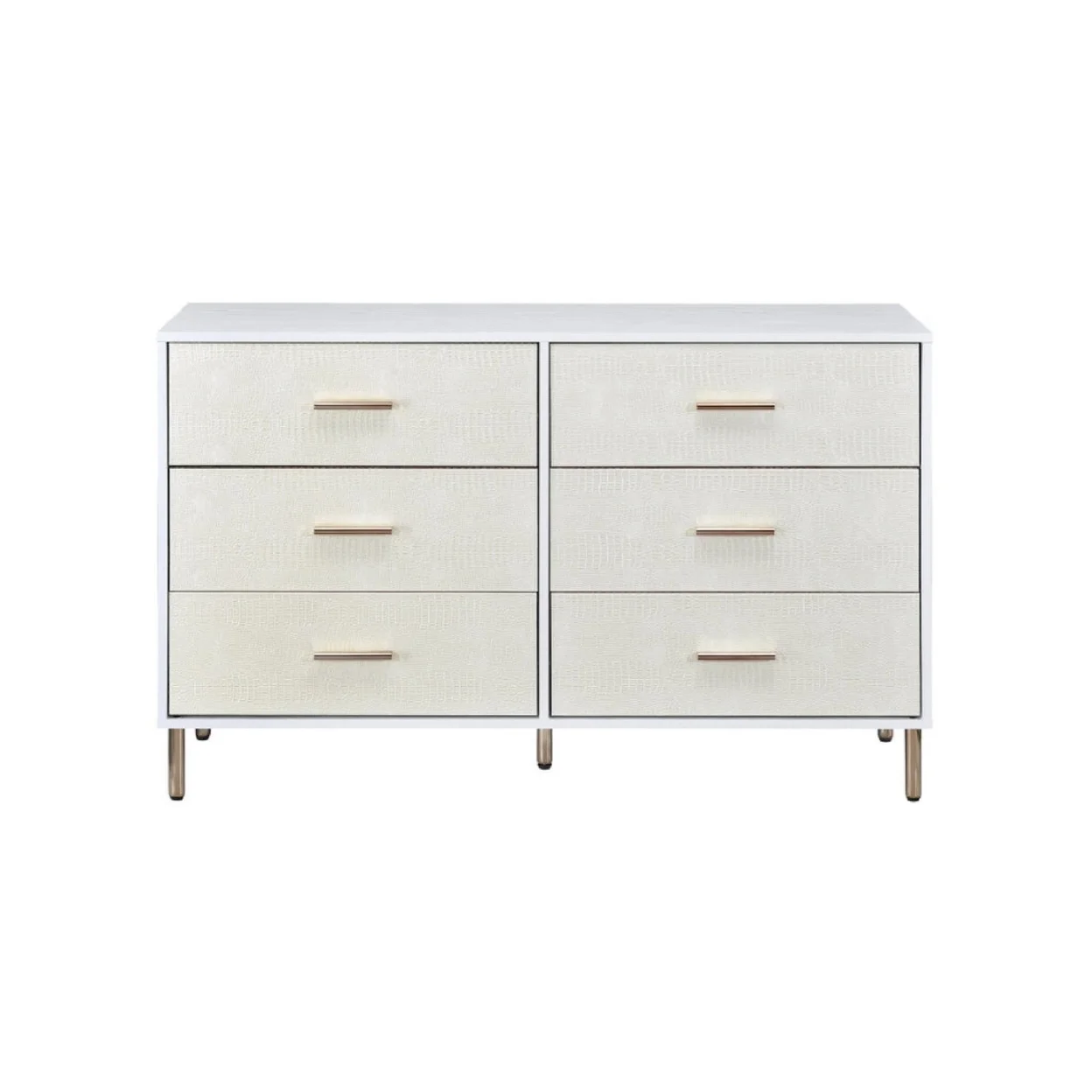 Emily 47 Inch Wood Side Dresser with 6 Drawers Metal Bar Handles White- Saltoro Sherpi