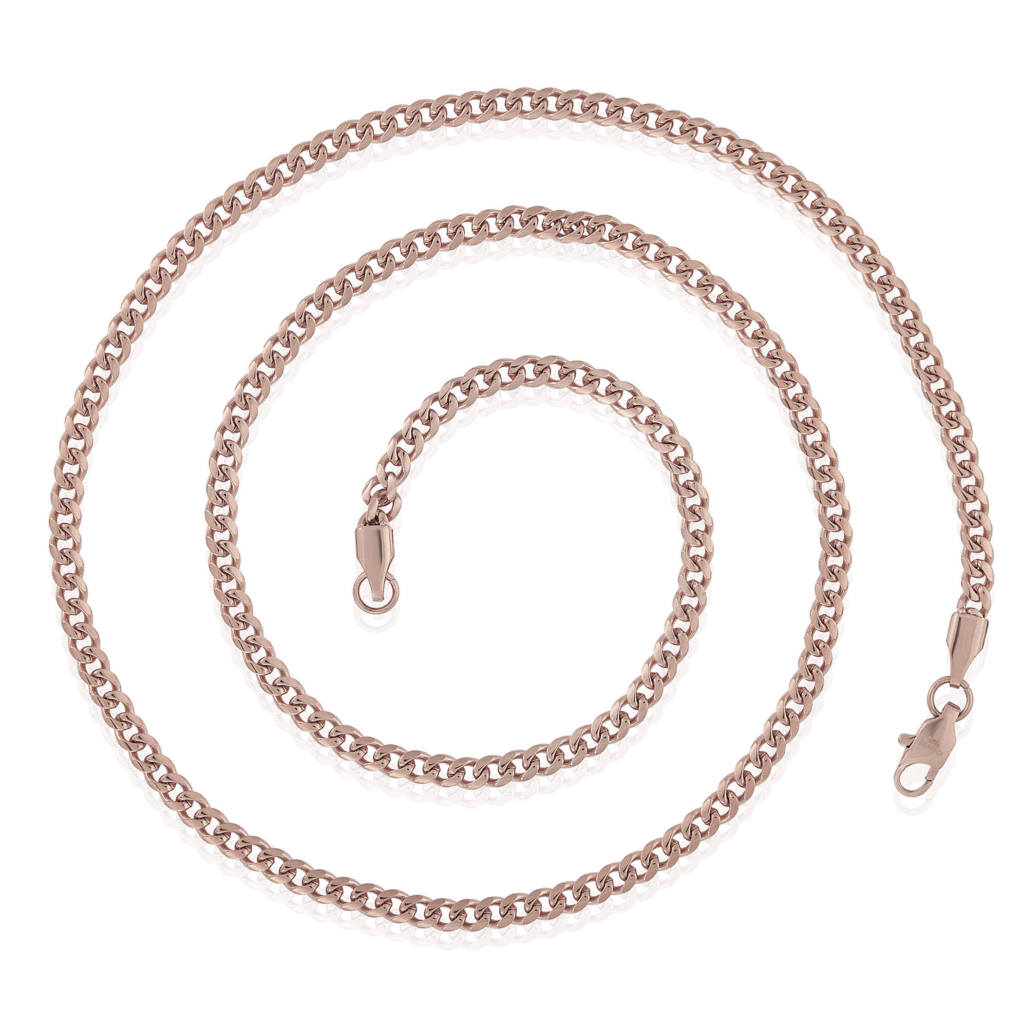 Coastal Jewelry Men's Rose Gold Plated Stainless Steel Rounded Curb Chain Necklace (3.5mm) - 22