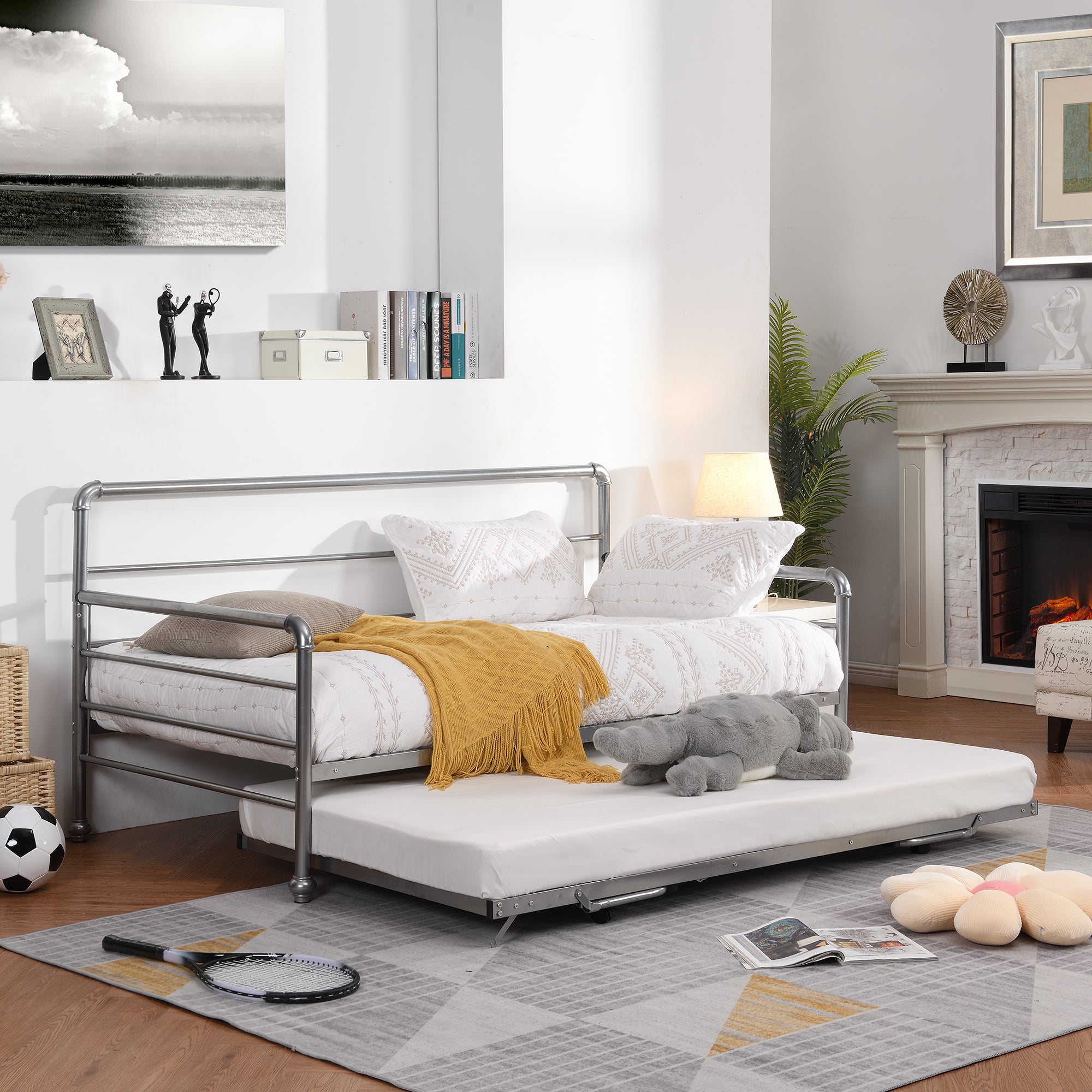 G1 Twin Size Daybed with Adjustable Trundle - Silver