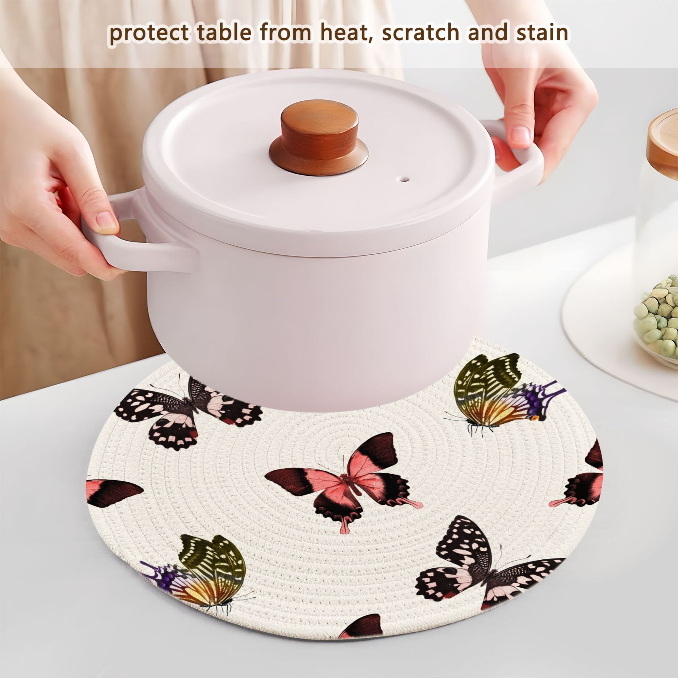 Butterflies Pattern 3 PCs Pot Holders Trivets Kitchen 15