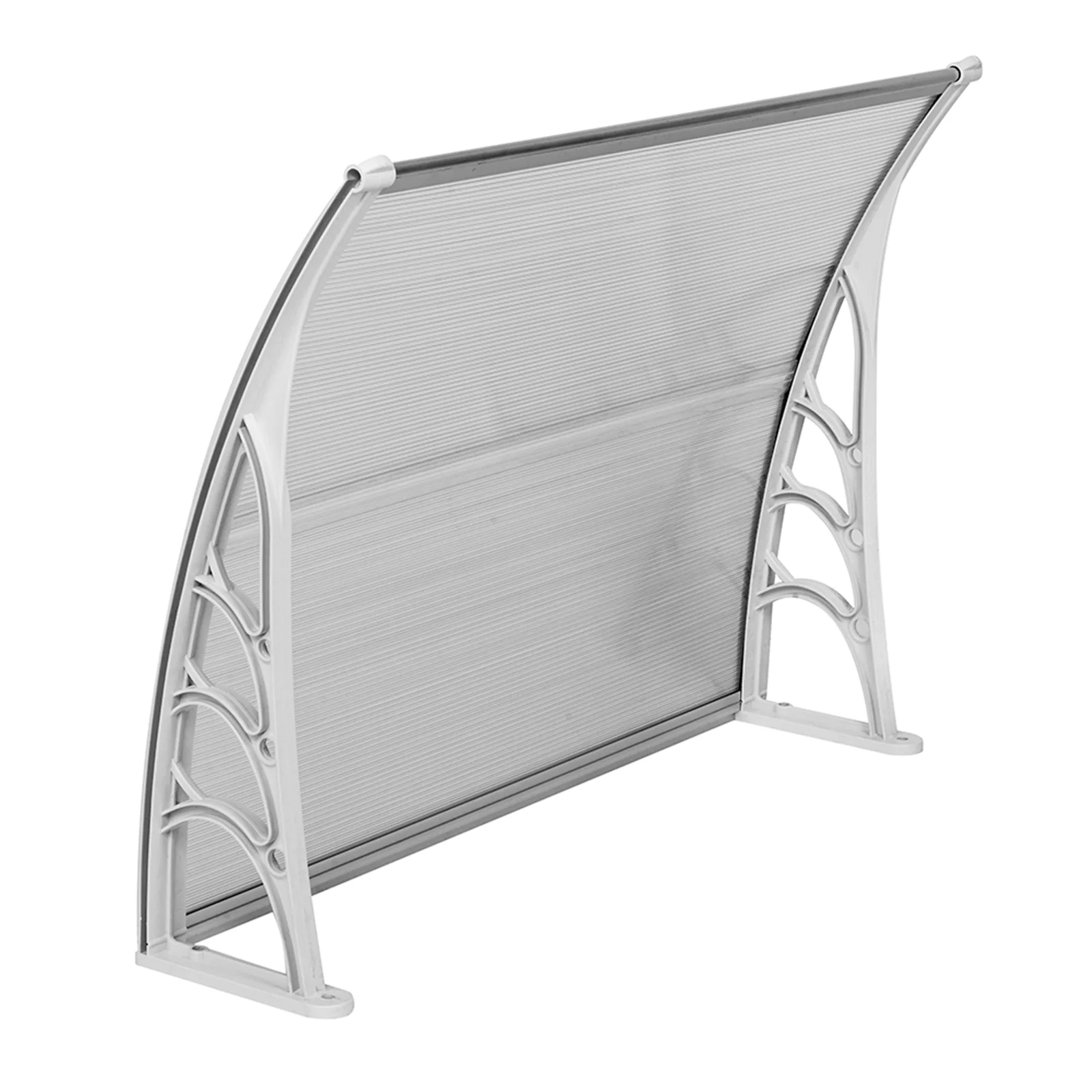 Outdoor Clear Door Window Awning Canopy Patio Cover Rain Protection Compact Polycarbonate Hollow Sheet (40''x32'', Clear Canopy/Silver Bracket)