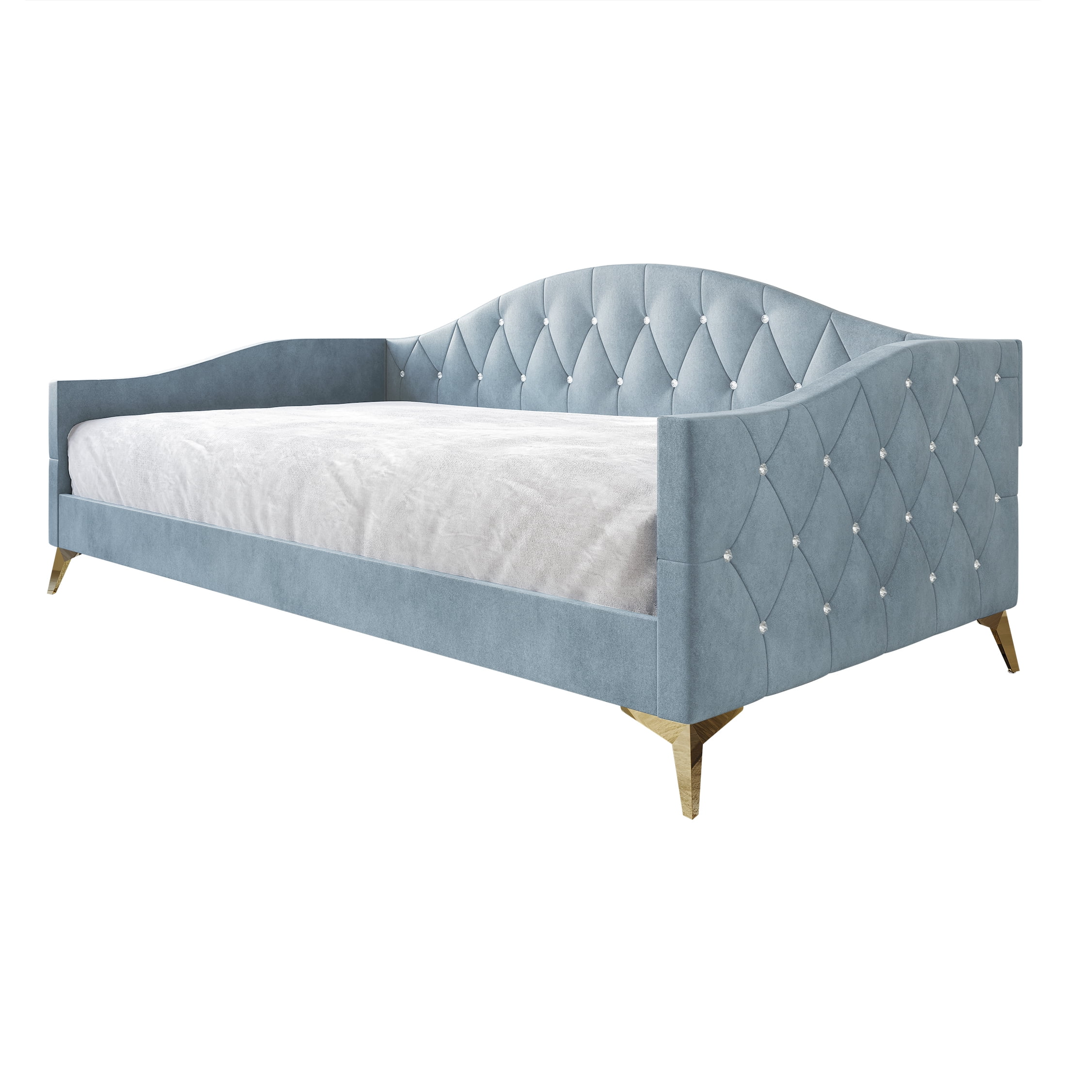 Castle Place Modern Camelback Silhouette Velvet Upholstered Twin Daybed, Light Blue