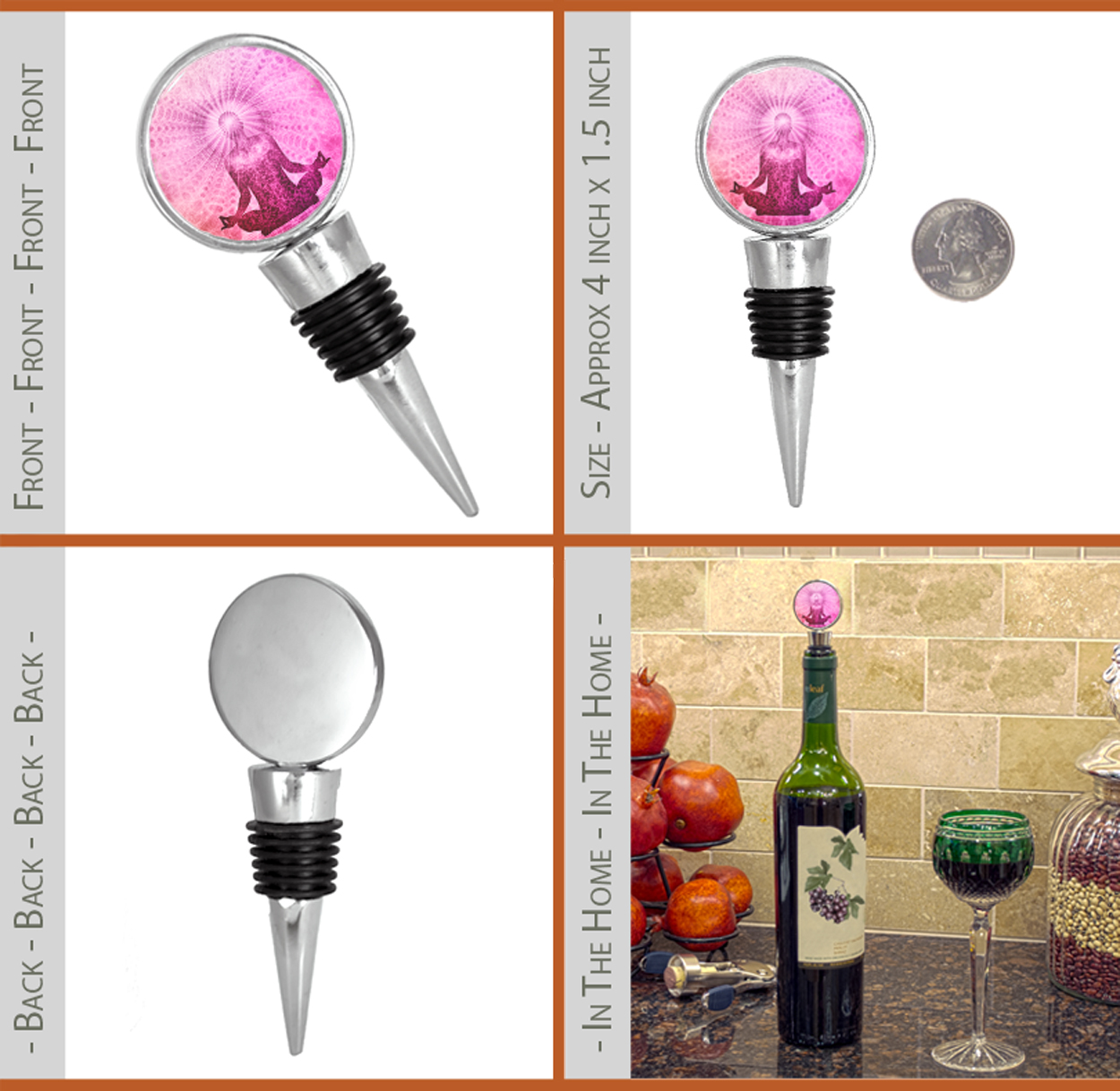 Artists Drawing Of A Person Meditating With Purple And Pink On A Pattern Background Wine Stopper