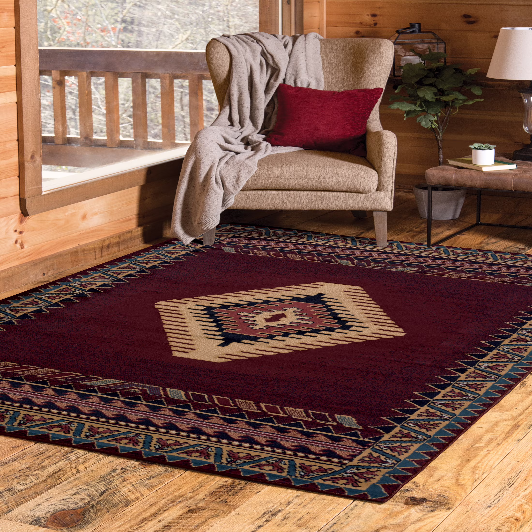 United Weavers Brunswick Avalon Southwestern Border Area Rug, Burgundy, 3'11