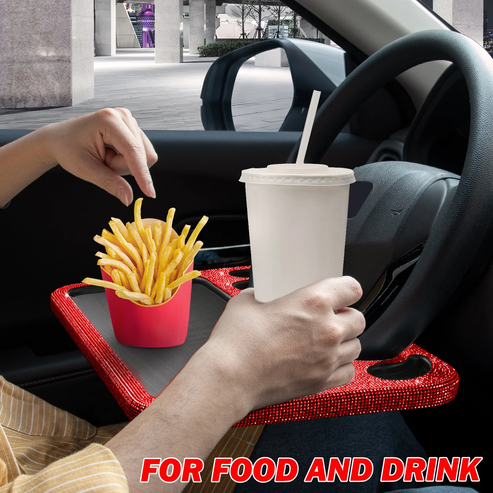 eing Car Eating/Laptop Steering Wheel Desk,Bling Crystal Steering Wheel Tray(16.6