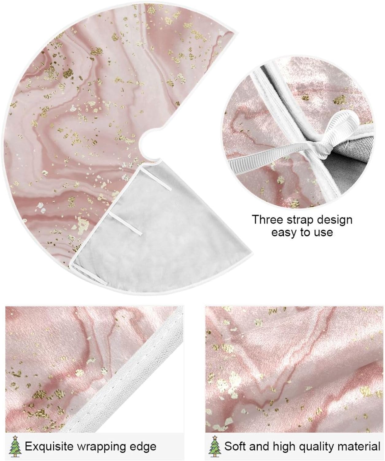 Wellsay Christmas Tree Skirt 47.2 in Family Holiday Office Christmas Tree Decor-Rose Gold Marble