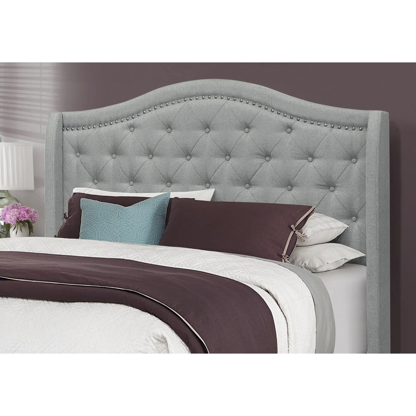 Monarch Specialties Bed - Twin Size, Grey Linen With Chrome Trim