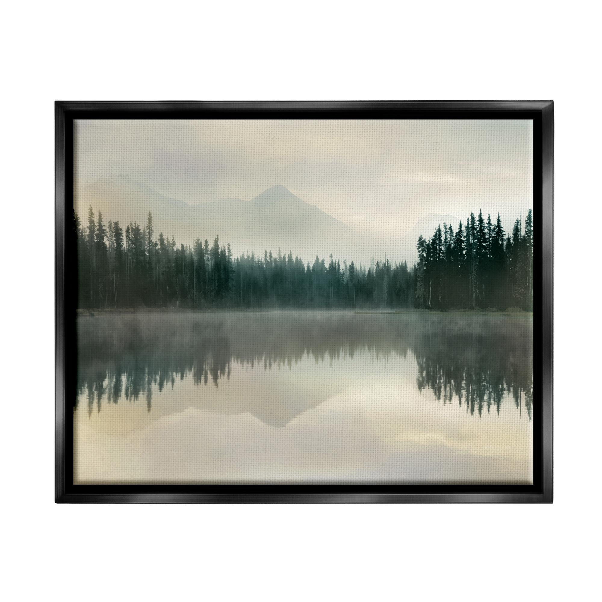 Stupell Industries Foggy Lake Forest Landscape Soft Nature Water Reflection Jet Black Framed Floating Canvas Wall Art, 16x20, by Danita Delimont