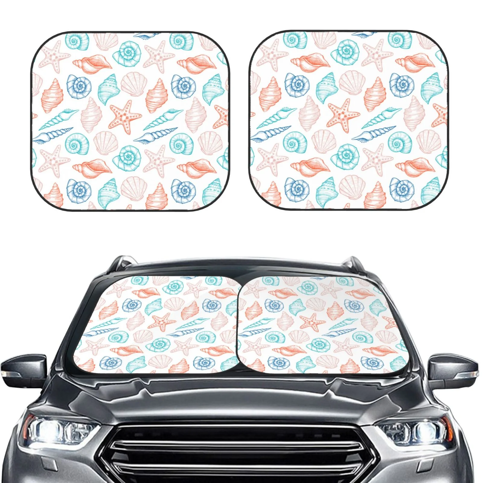 Lukts Colorful Seashells1 Print 2 Piece Car Sun Shade Windshield,Foldable Car Shade Front Windshield With Keeps Your Vehicle Cool, For Most Sedans Suv And Trucks - Small