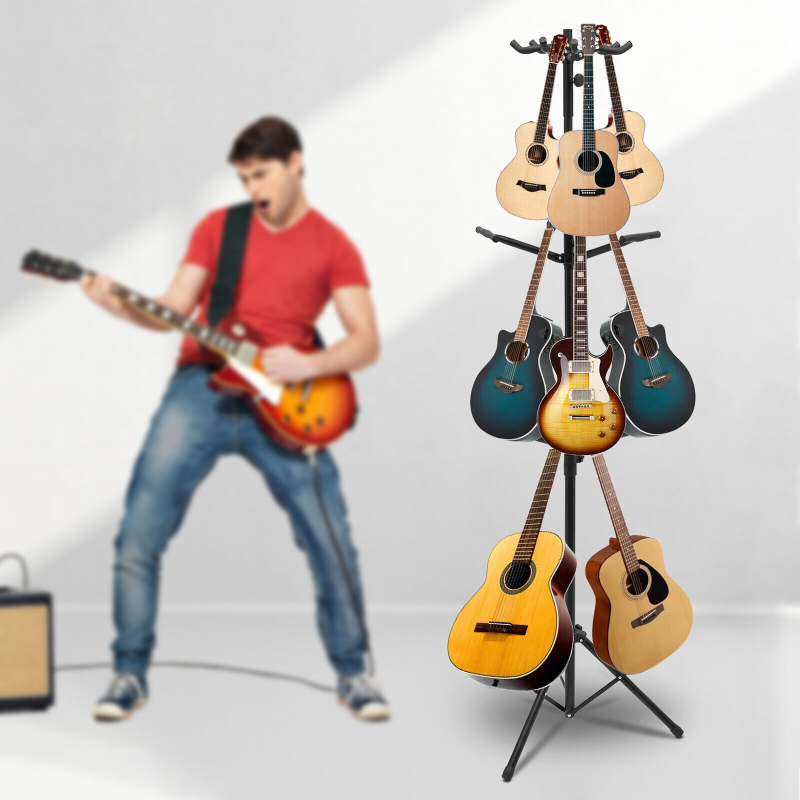 Guitar Holder 9 Guitar Rack Stand Multi-Instrument Guitar Ukulele Bass Holder