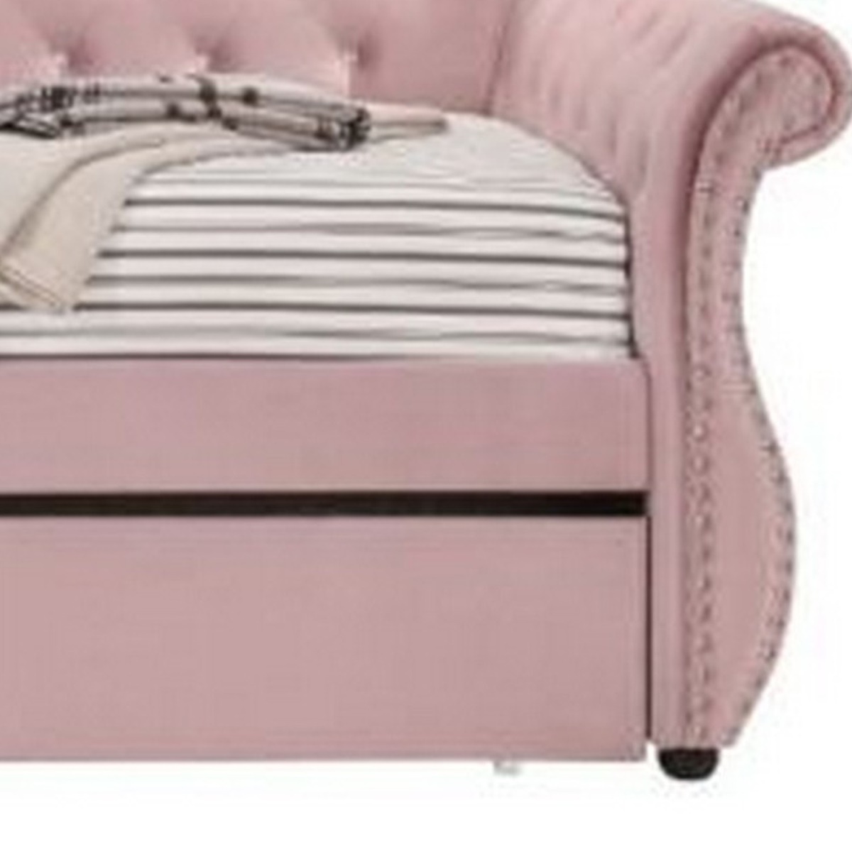 Daybed with Button Tufted Back and Rolled Arms, Pink