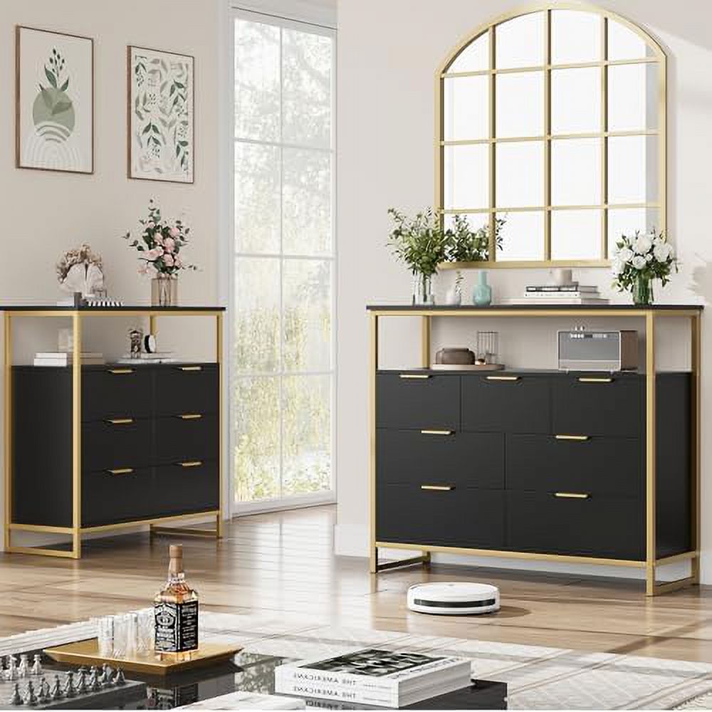 YZboomLife 7 Drawer Dresser  Black Dresser  Wide Dresser Chest of Drawers  Modern Dresser with Metal Handles  Large Capacity Chest  Organizer for Living Room  Entryway  Hallway  Black