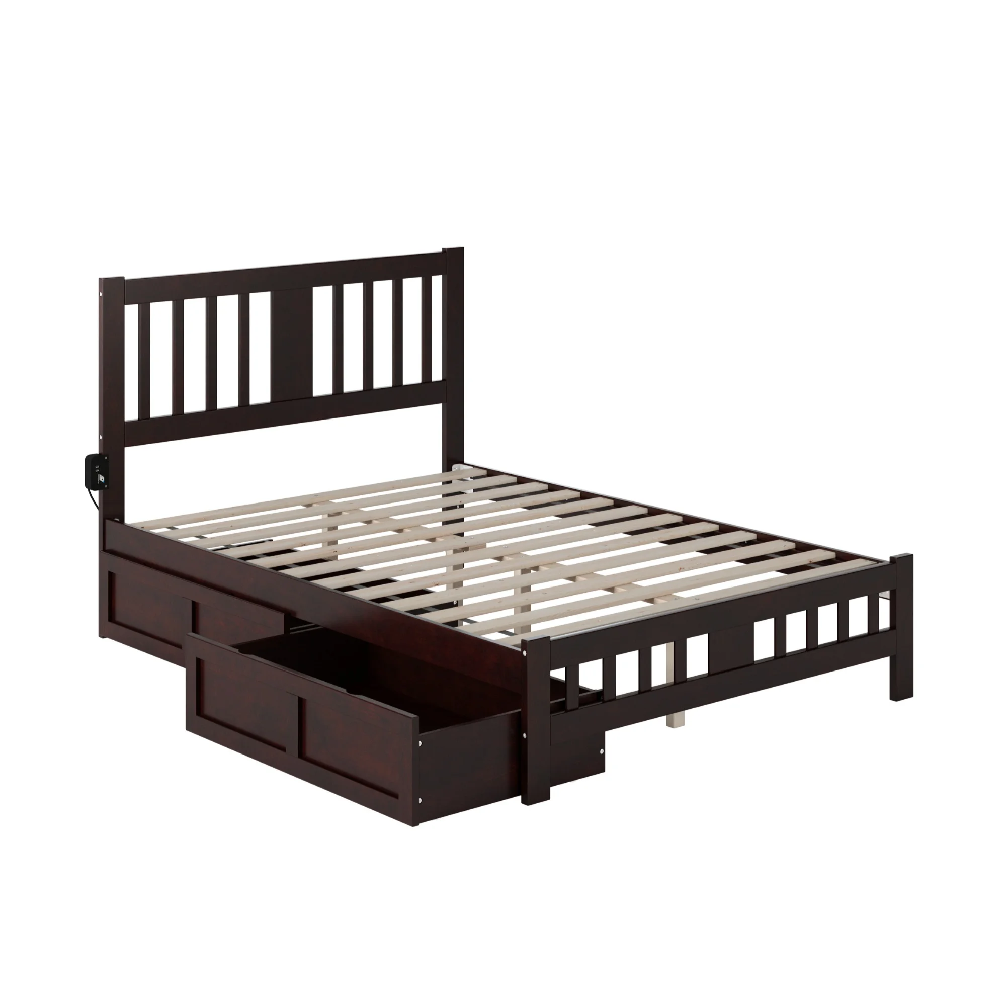 AFI Tahoe Full Solid Wood Bed with Footboard and 2 Drawers in Espresso