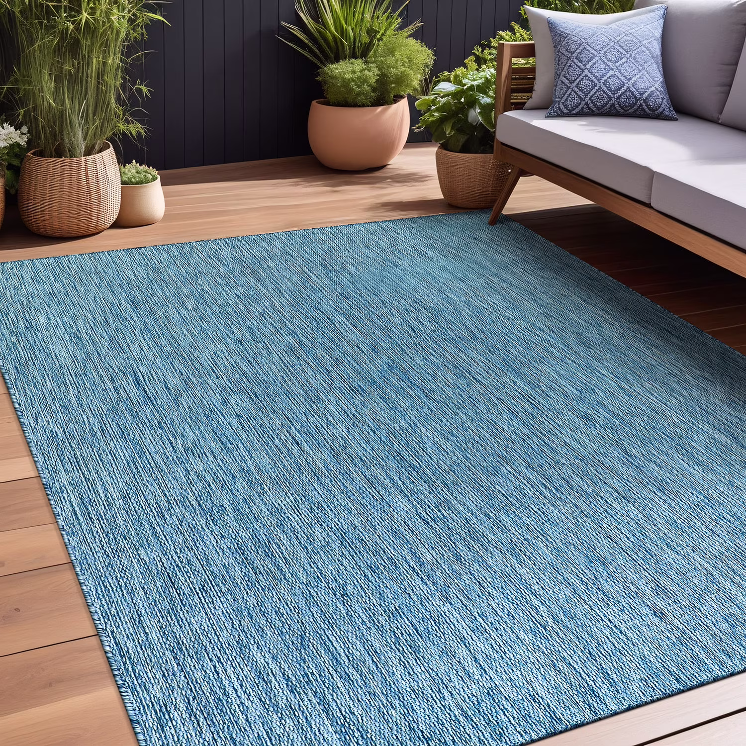 Beverly Rug Indoor/Outdoor Area Rugs, Waterproof Patio Porch Garden Carpet, Aqua Blue, 10'x14'