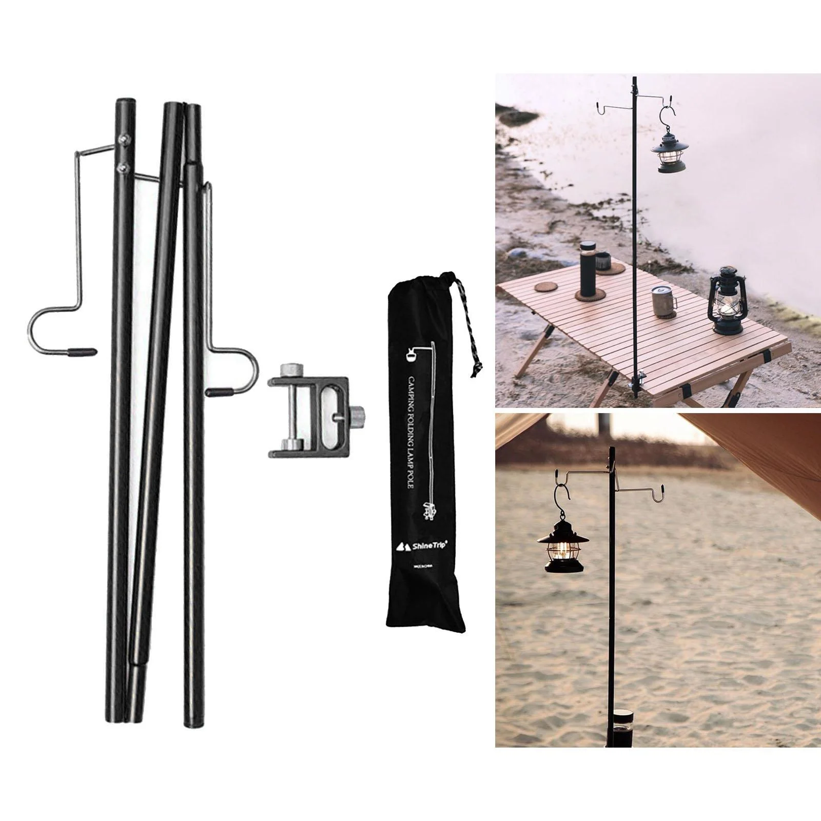 Camping Lantern Stand Aluminum Lamp Light ing Post Poles er Holder Black