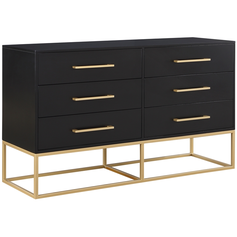 Meridian Furniture Maxine Black Dresser with Gold Metal Legs and Handle