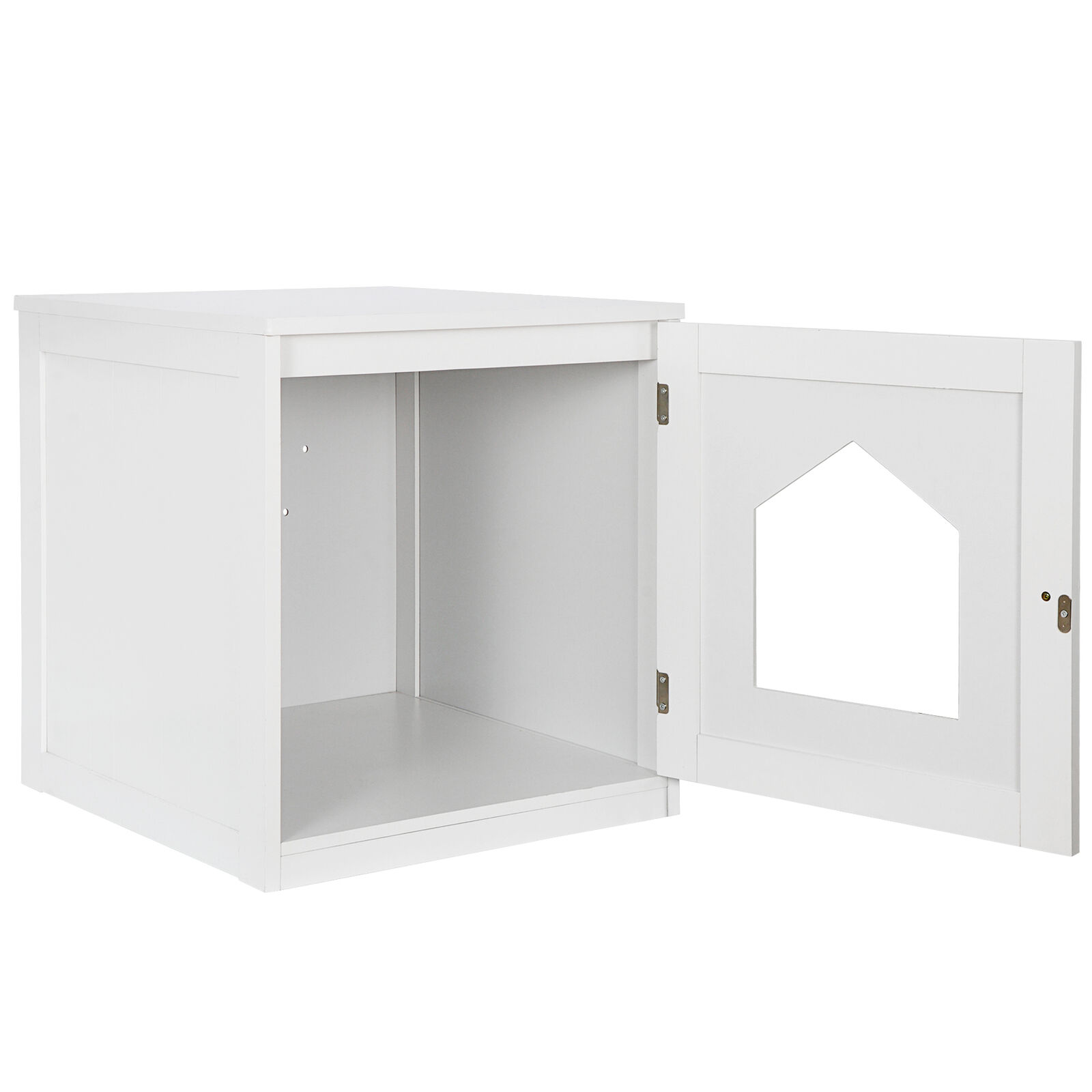 White Hidden Litter Box Cat Enclosure Nightstand End Table Kitty Pet House