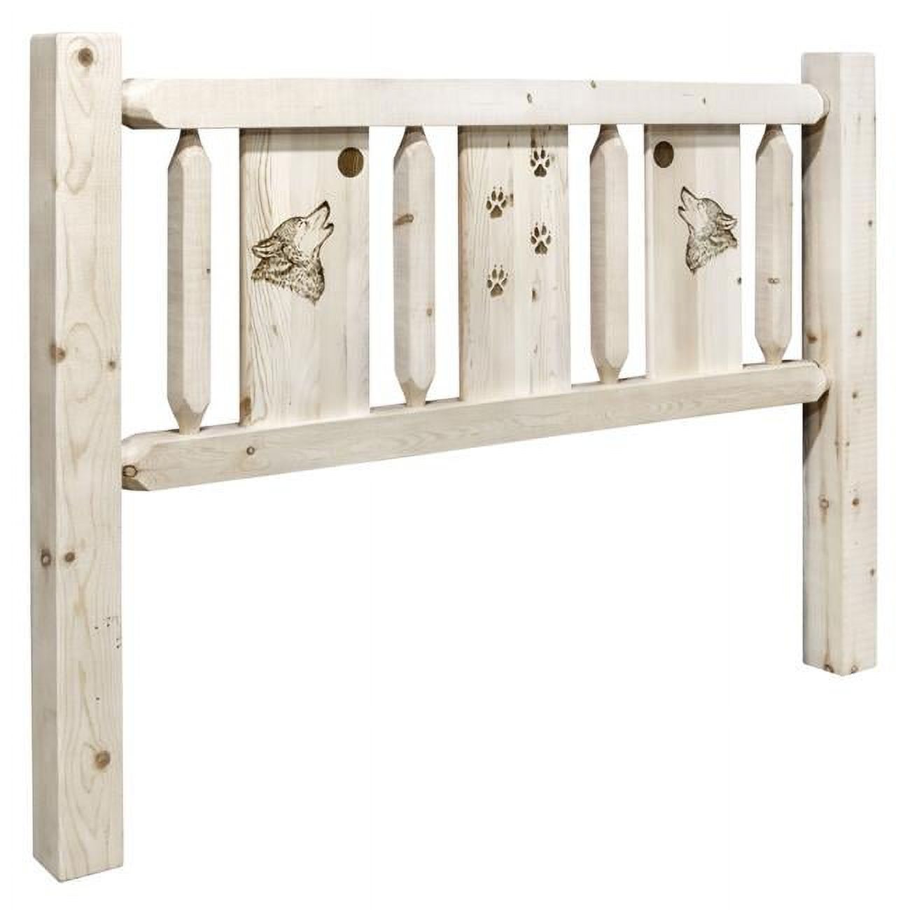 Homestead Collection California King Size Headboard with Laser Engraved Wolf Design, Ready to Finish