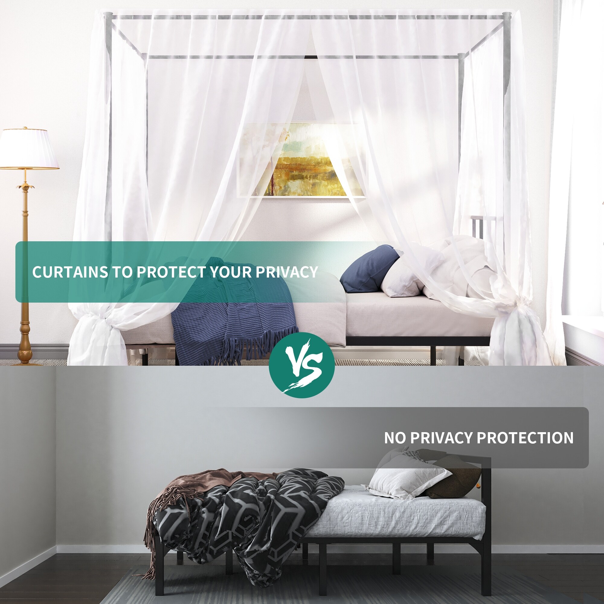 Queen Bed Frame Metal Canopy Four Poster Bed Frame