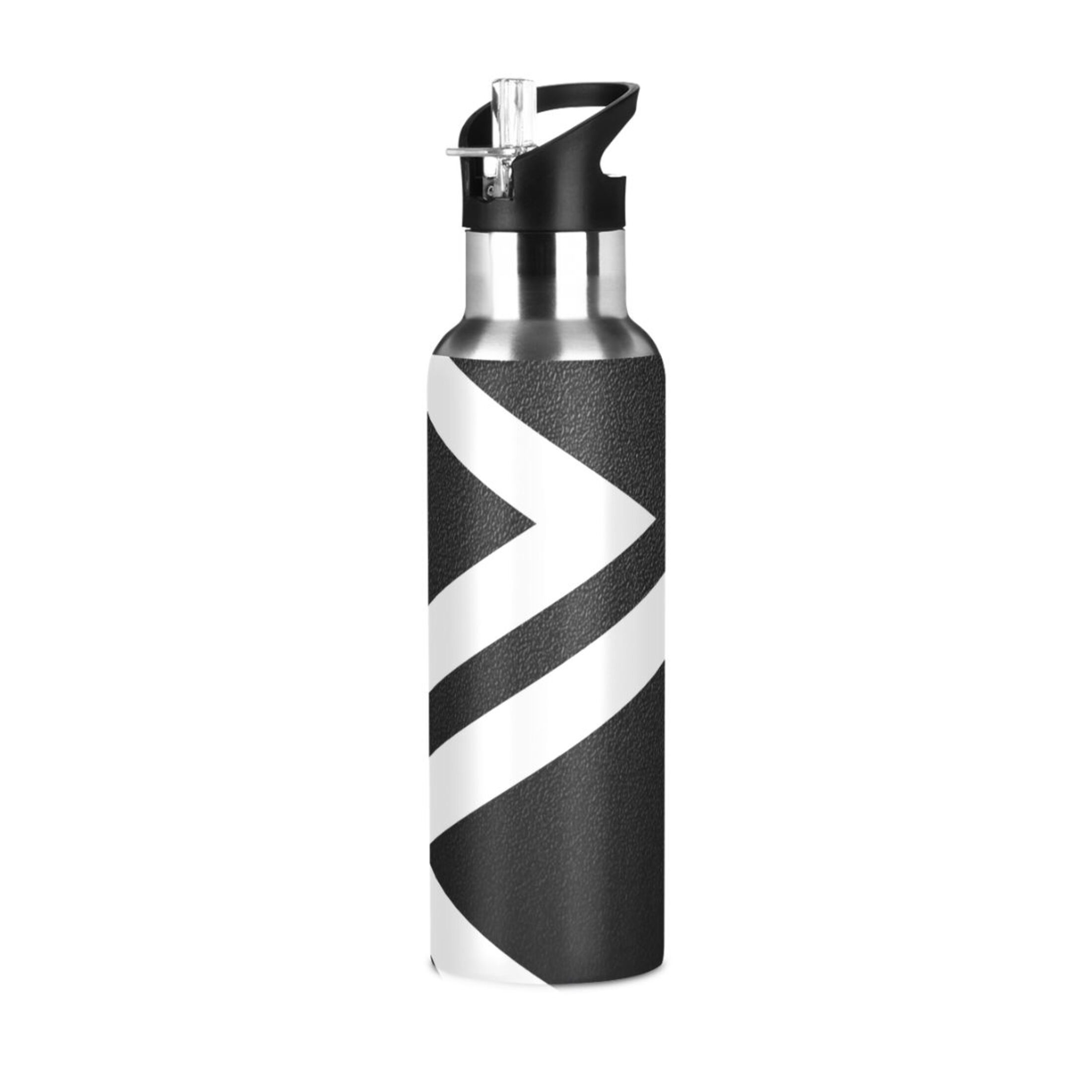 Stainless Steel Water Bottle Black and White with Straw Lid Vacuum Insulated Leak Proof Flask Jug for Gym Travel Sports Cycling Outdoor 20 OZ
