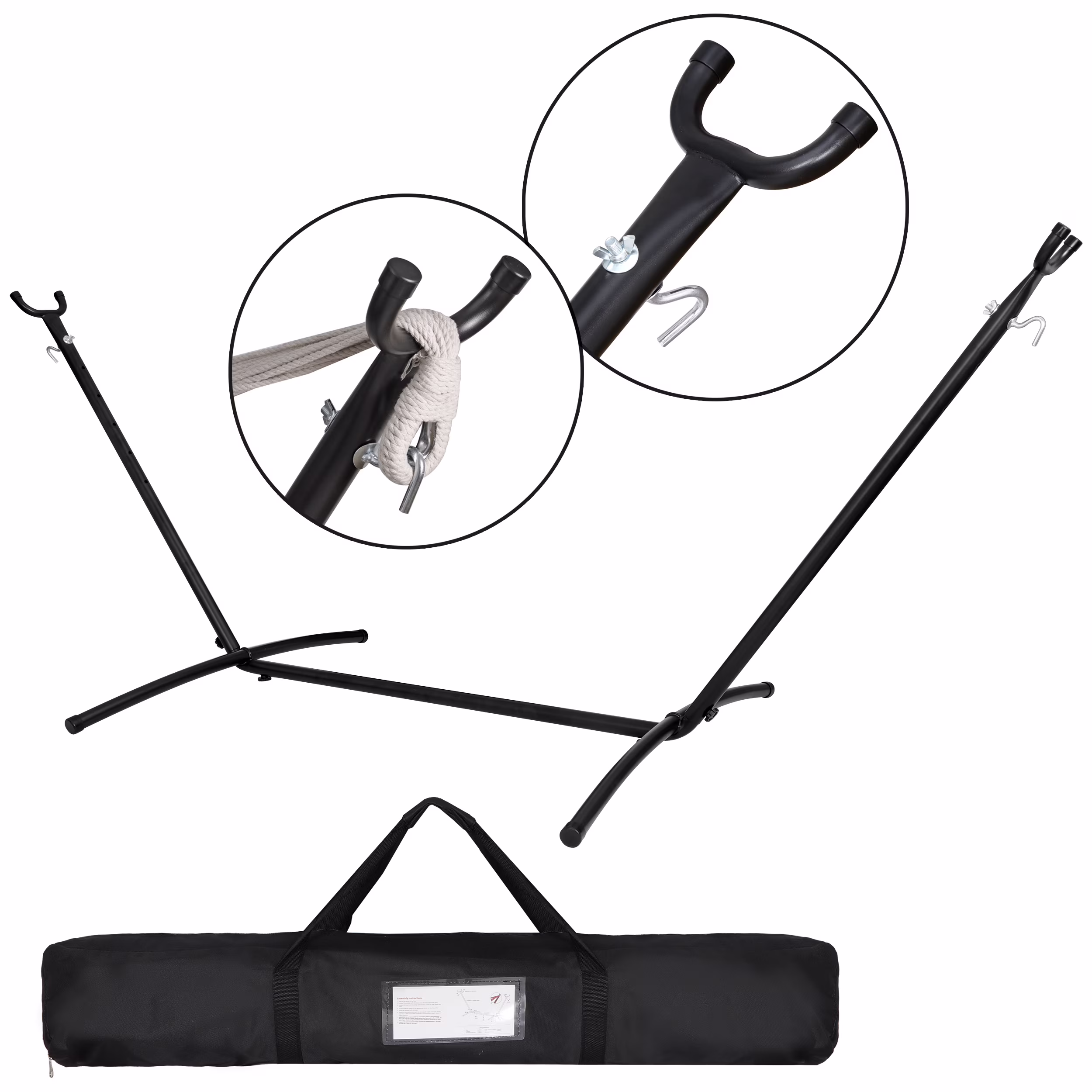 ZENY 9ft Weather-Resistant Portable Steel Hammock Stand W/ Hook, Case, Black