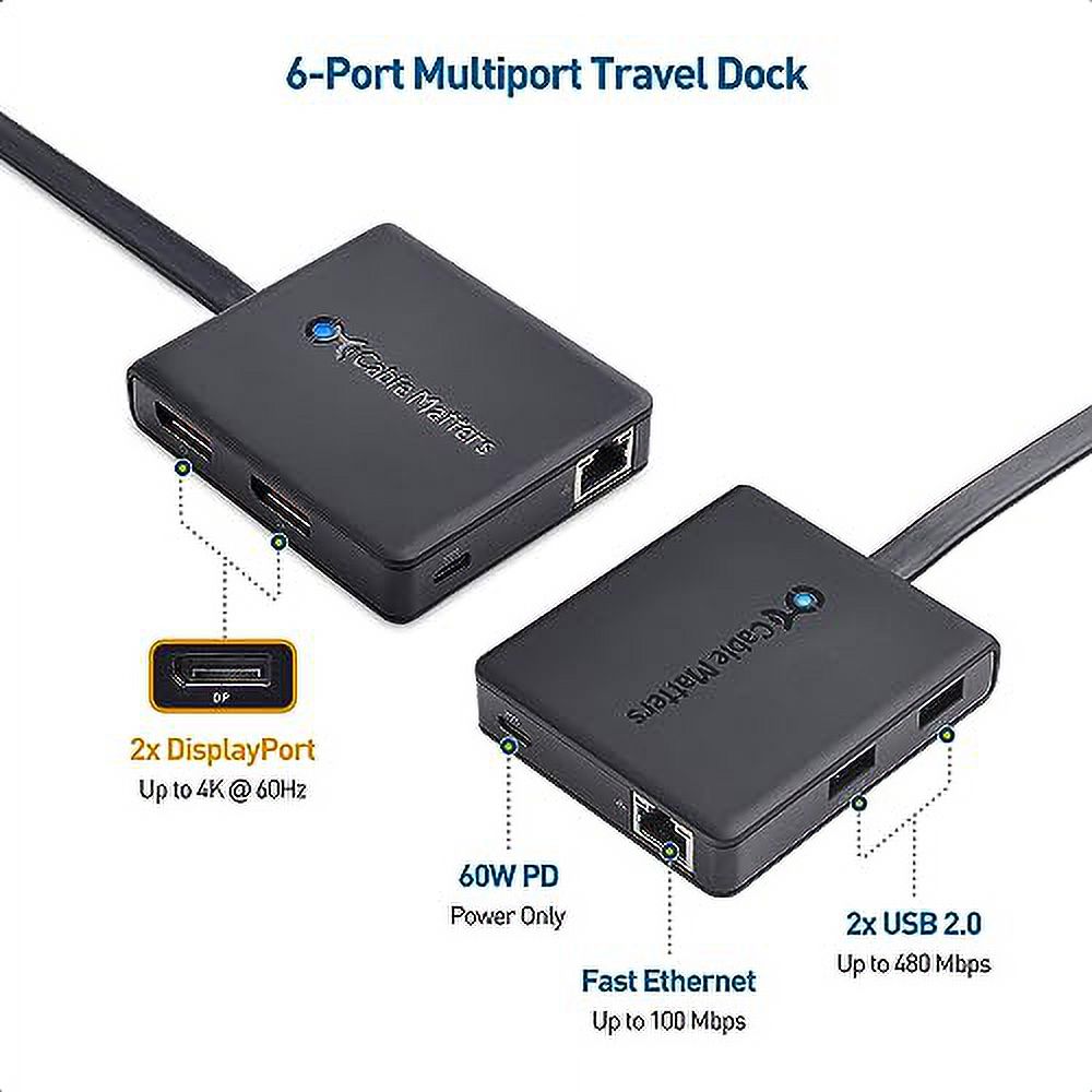 Cable Matters Dual Monitor USB C Hub (USB C Dock) with Dual 4K DisplayPort, 2X USB 2.0, Ethernet, and 60W Charging - Thunderbolt 4 / USB4 / Thunderbolt 3 Port Compatible for Windows and Linux