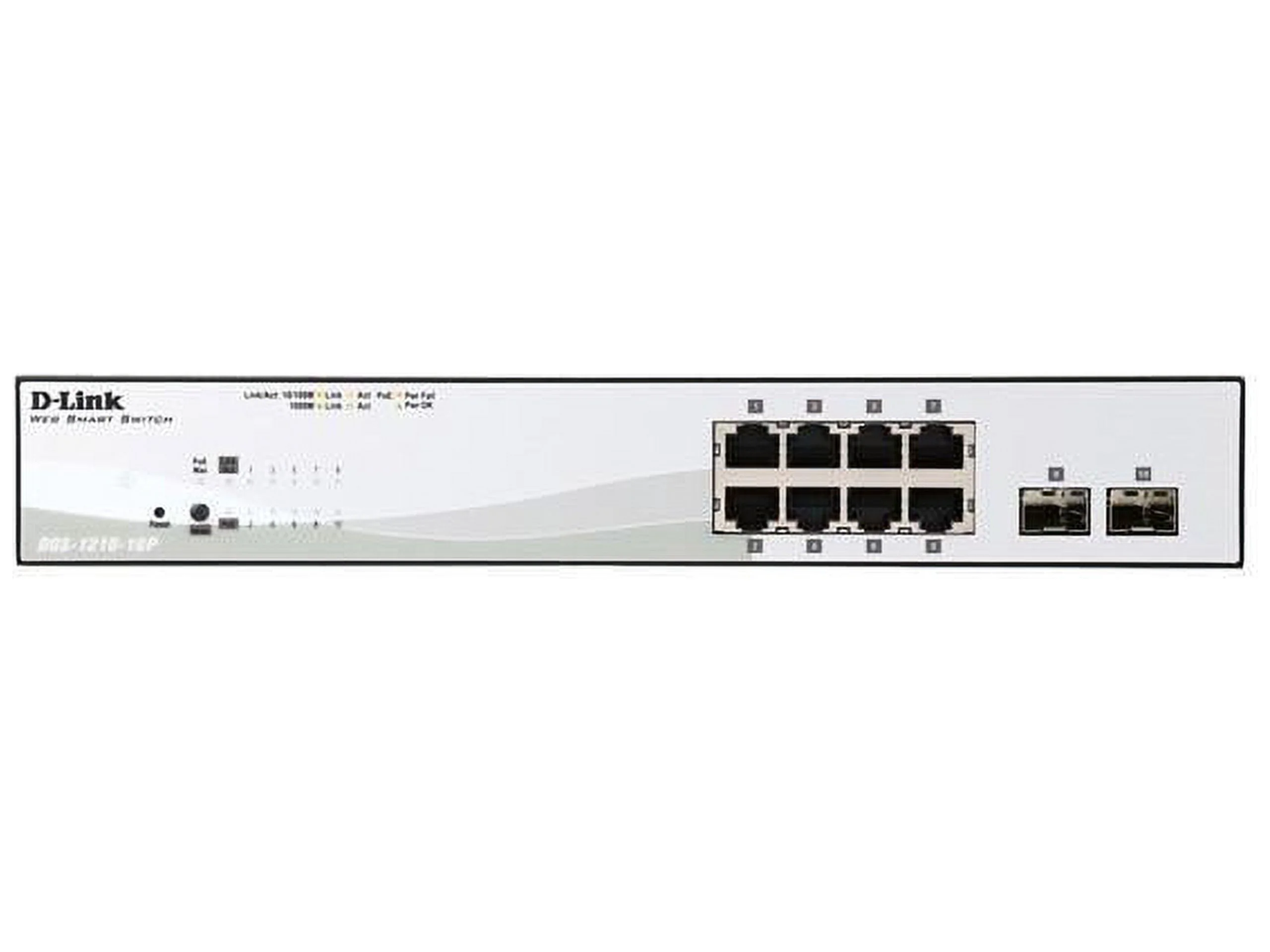 D-Link 10-Port Gigabit Smart Managed PoE+ Switch | 8 PoE+ Ports (65W) + 2 SFP Ports | L2+ | VLANs | Web Managed | Surveillance Mode | Desktop or Rackmount | Fanless | NDAA Compliant (DGS-1210-10P)
