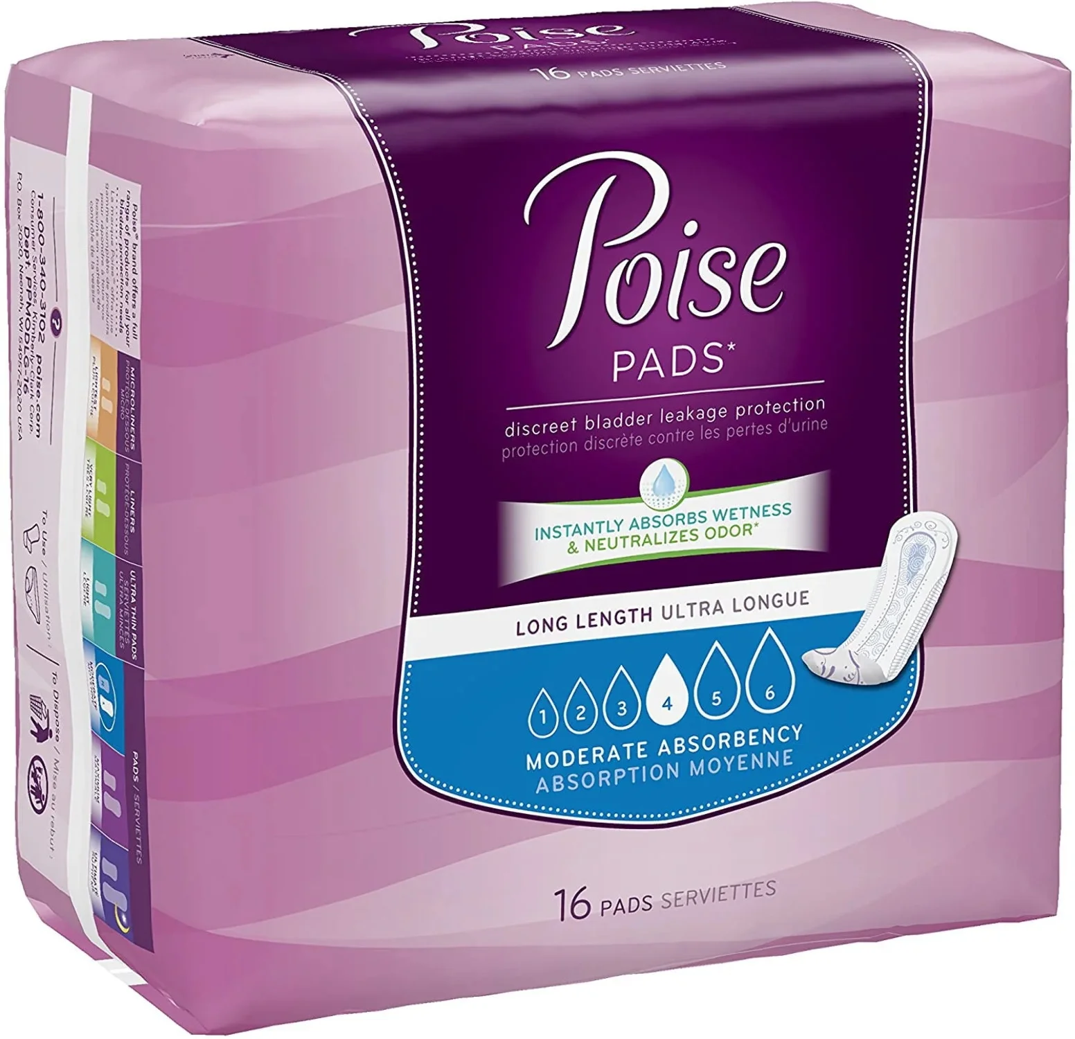 Poise Bladder Control Pads, Moderate Absorbency, 12.4 Inch Length | Case of 96