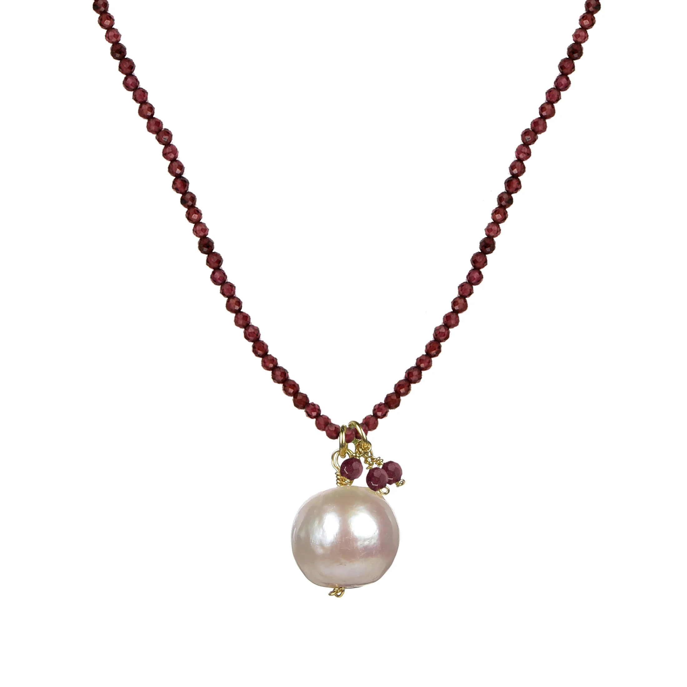 V3 Jewelry® 18kt Gold Plated White Freshwater Pearl and Garnet Adjustable Necklace for Women
