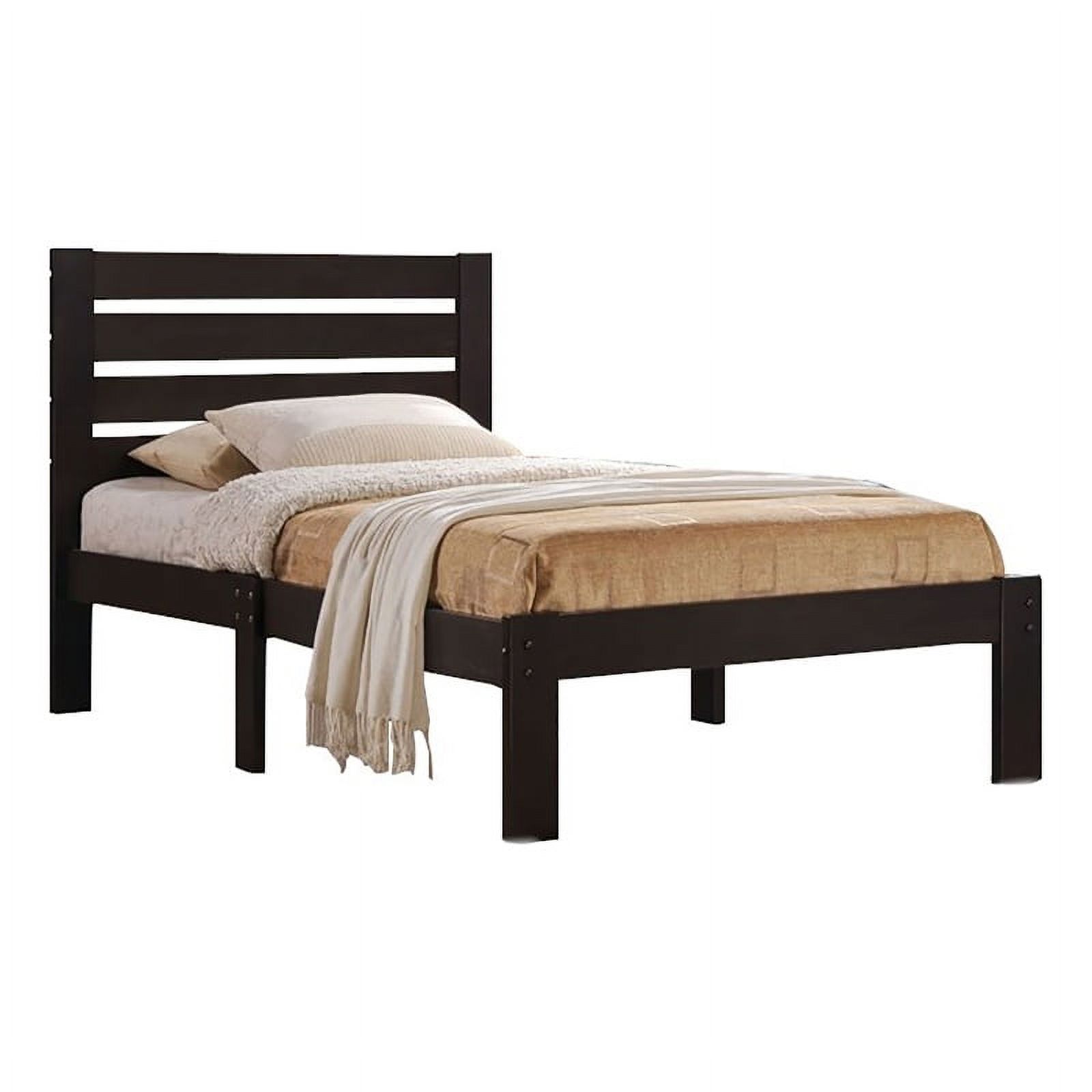 Bowery Hill Casual Look Full Panel Bed in Espresso with Wooden Slatted Headboard