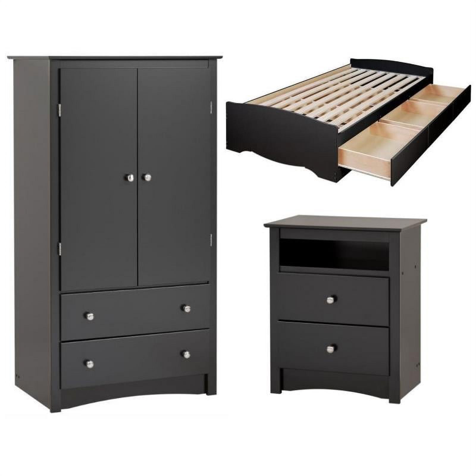 Home Square 3-Piece Set with Twin Storage Bed Wardrobe Armoire & Night Stand