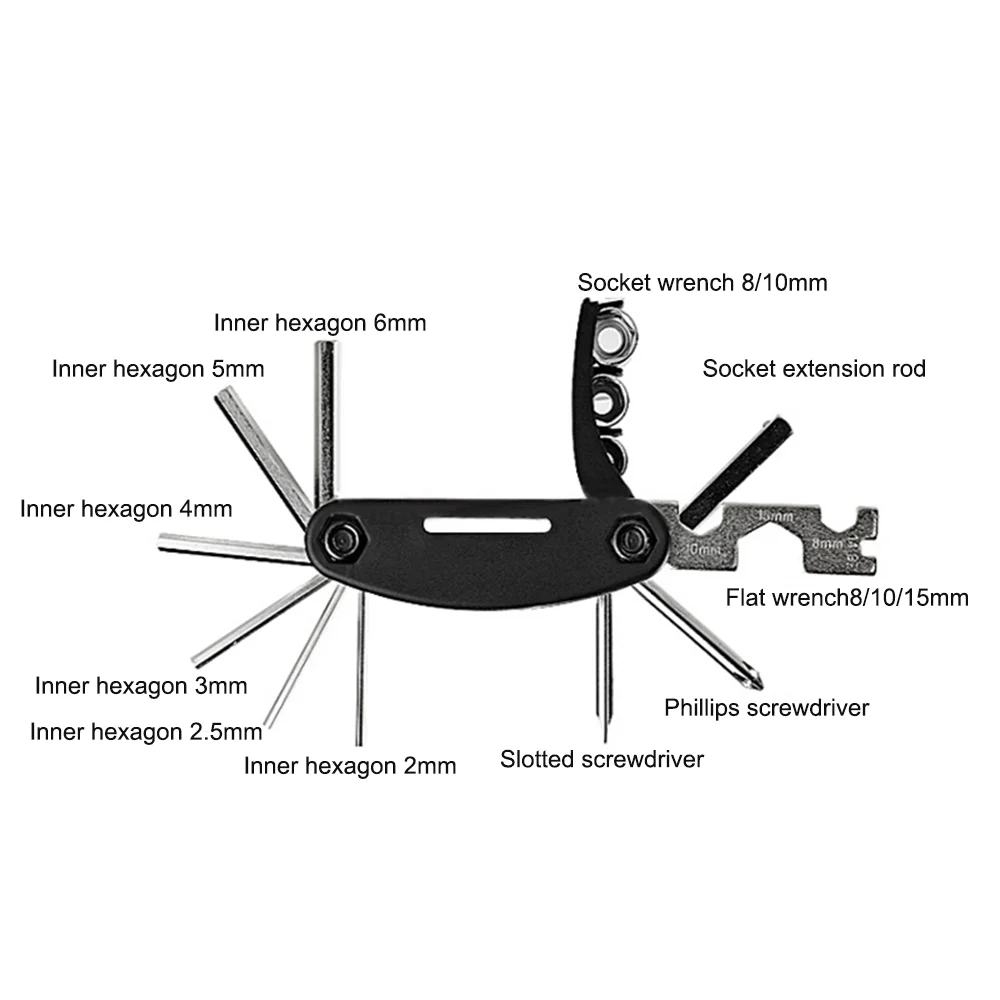 Bike Tyre Tool Kit 16 in 1 Multi-Function Bicycle Tool Kit with Mini Pump, Cycling Mechanic Tool with Tire Patch, Solid Wrench, Portable Bag